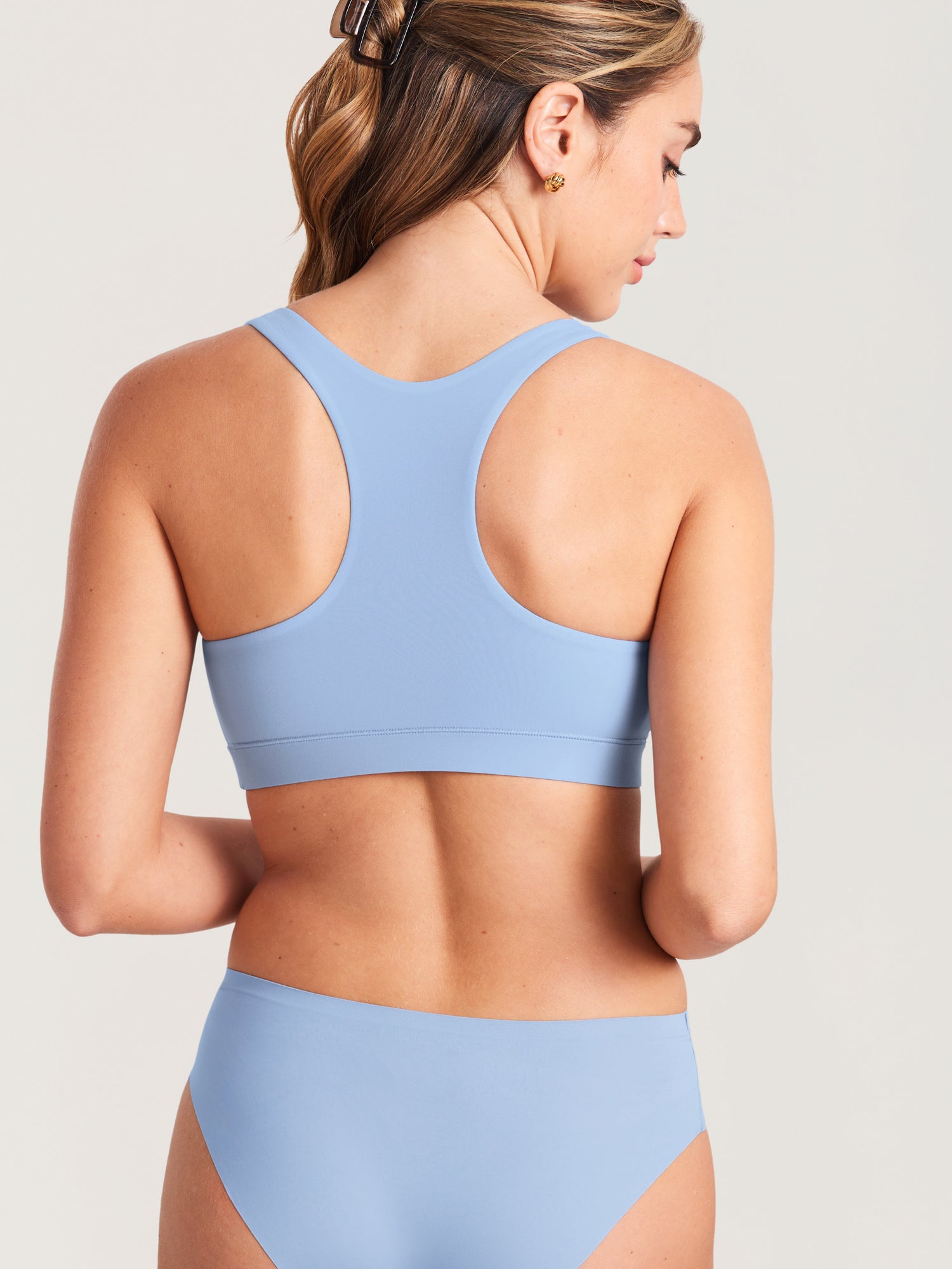MOMANDA Women's Inbarely® Crossover Racerback Nursing Bra Moonlight Blue @model_info:MOM3