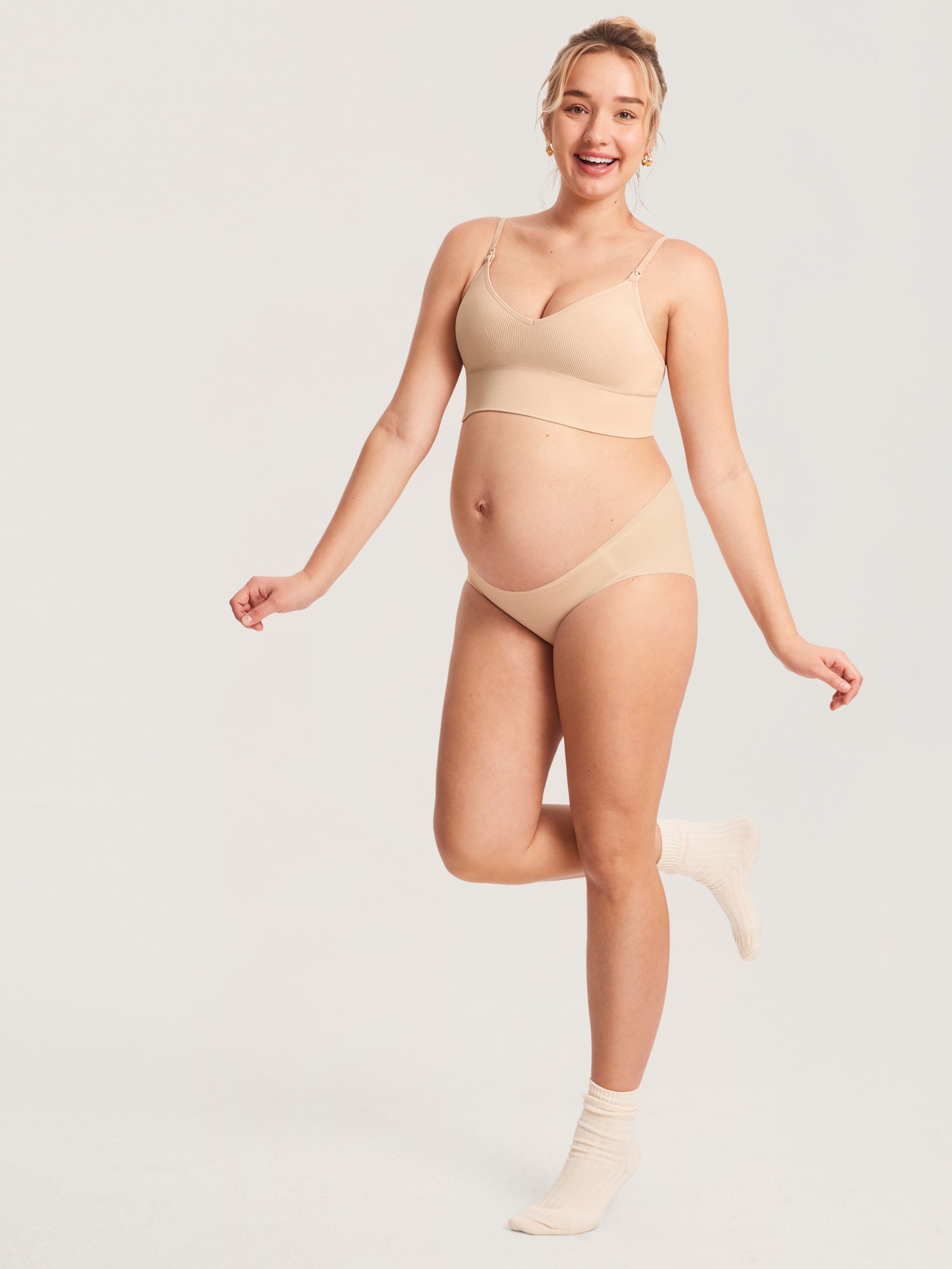 Ribbed V Neck Nursing Bralette Beige