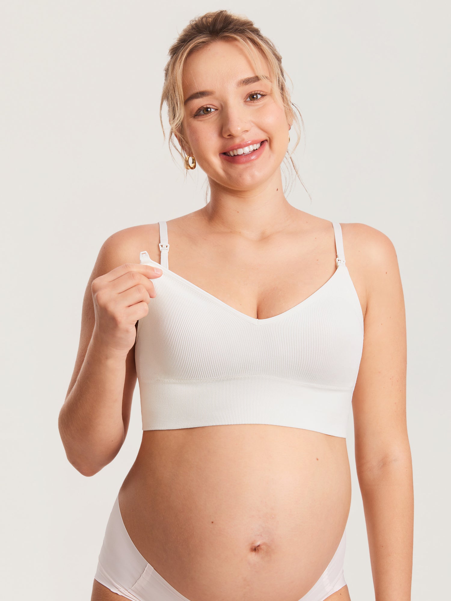 Ribbed V Neck Nursing Bralette Iceland White