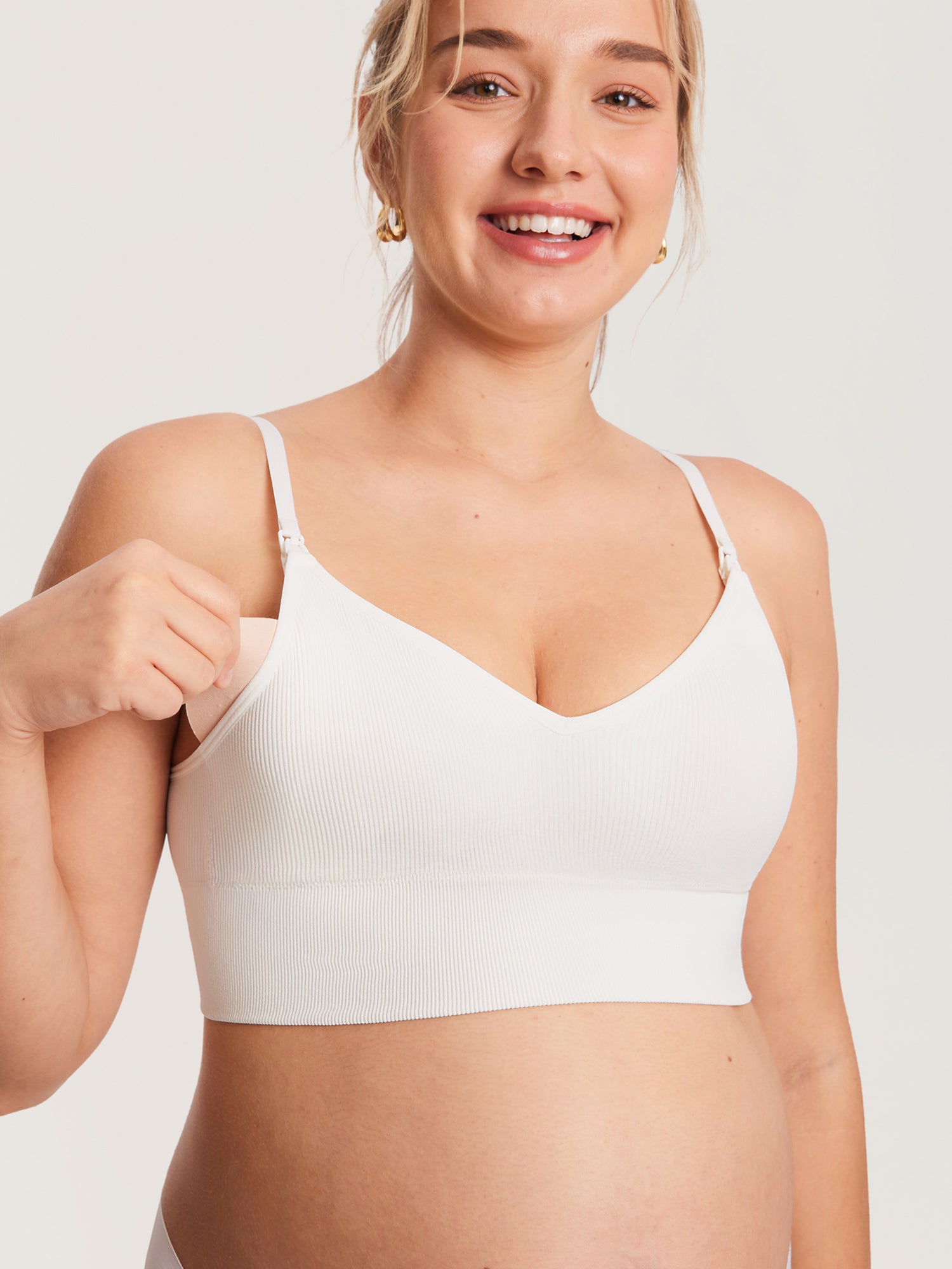 Ribbed V Neck Nursing Bralette Iceland White