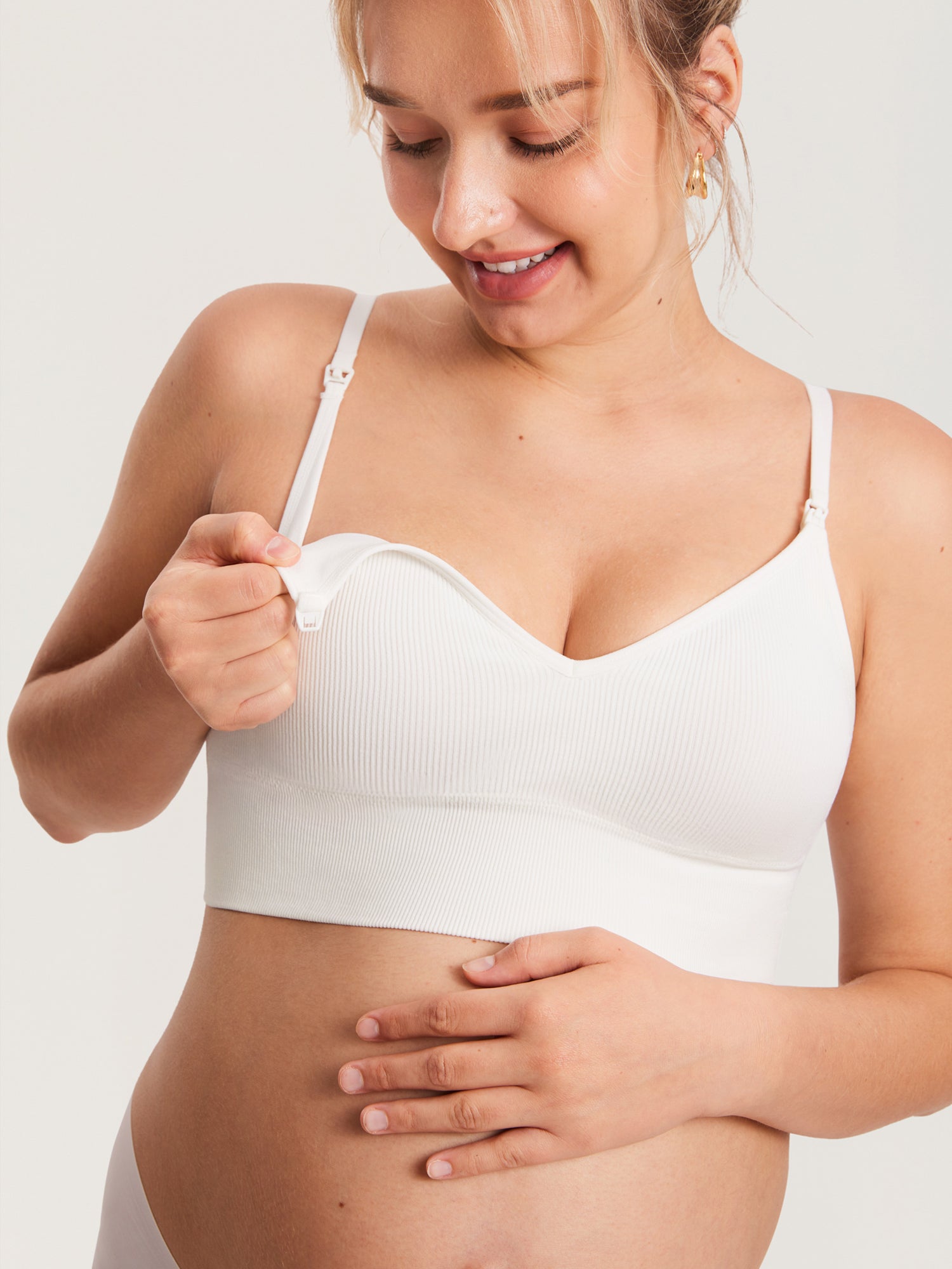 Ribbed V Neck Nursing Bralette Iceland White
