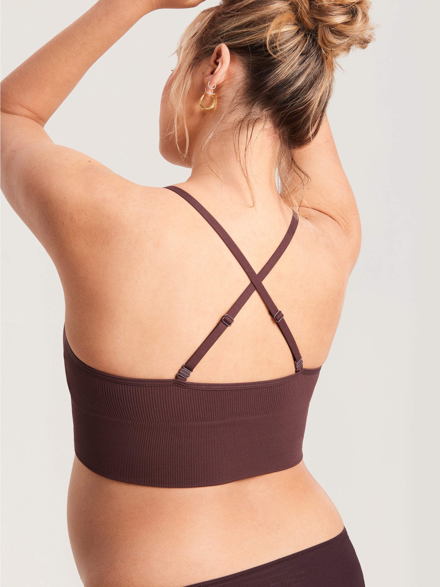 Ribbed V Neck Nursing Bralette Hazelnut