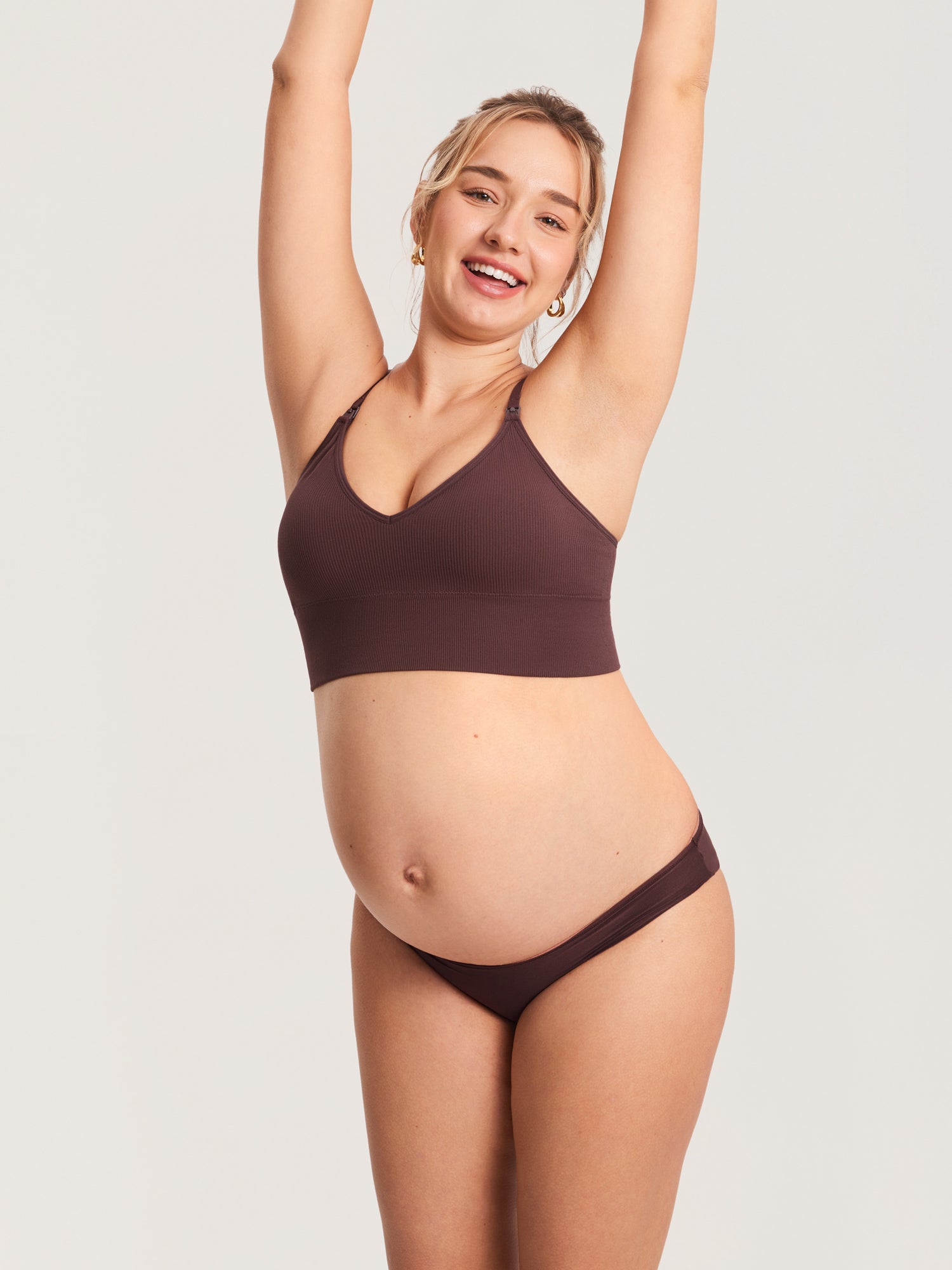 Ribbed V Neck Nursing Bralette Hazelnut