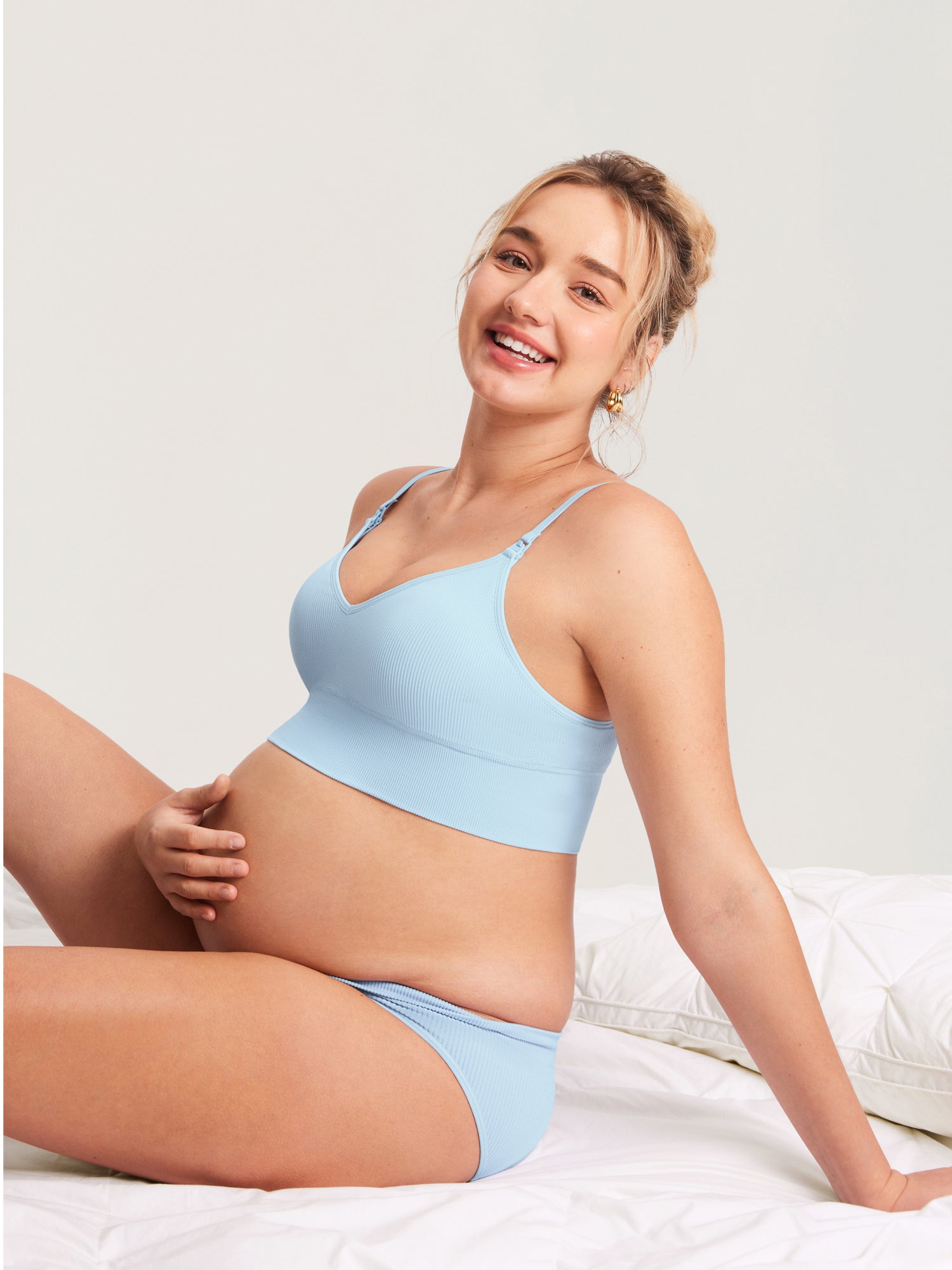 Ribbed V Neck Nursing Bralette Light Glacier