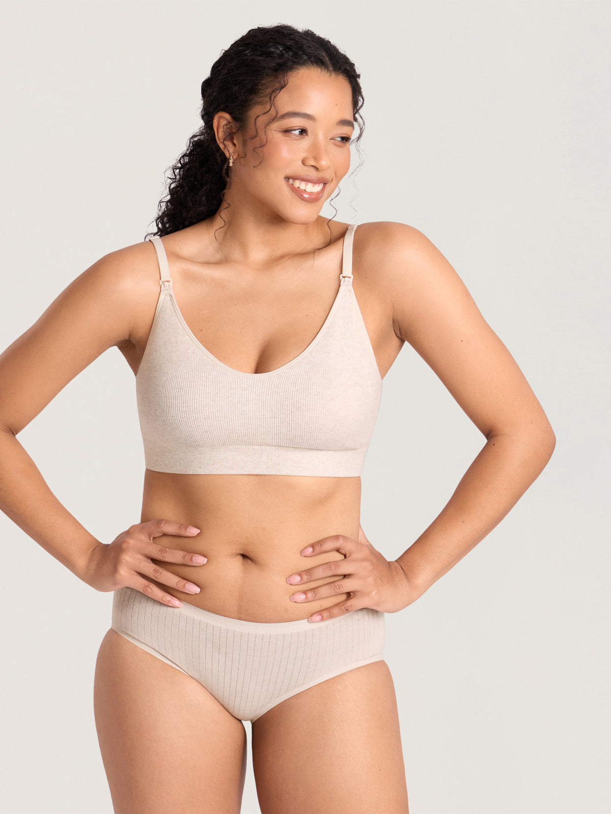 Ribbed Cotton Nursing Bralette Warm Sand Heather