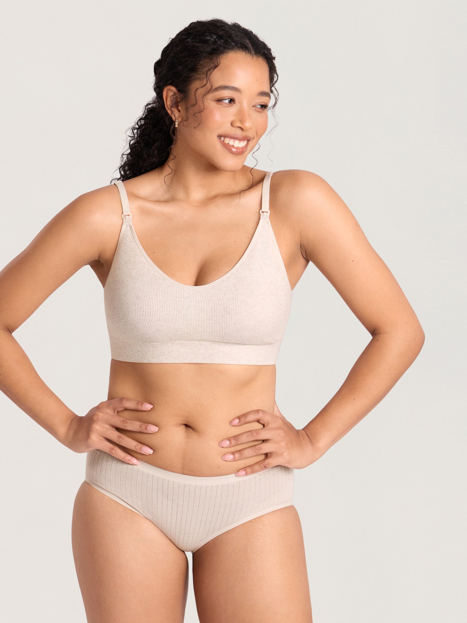 Ribbed Cotton Nursing Bralette Warm Sand Heather