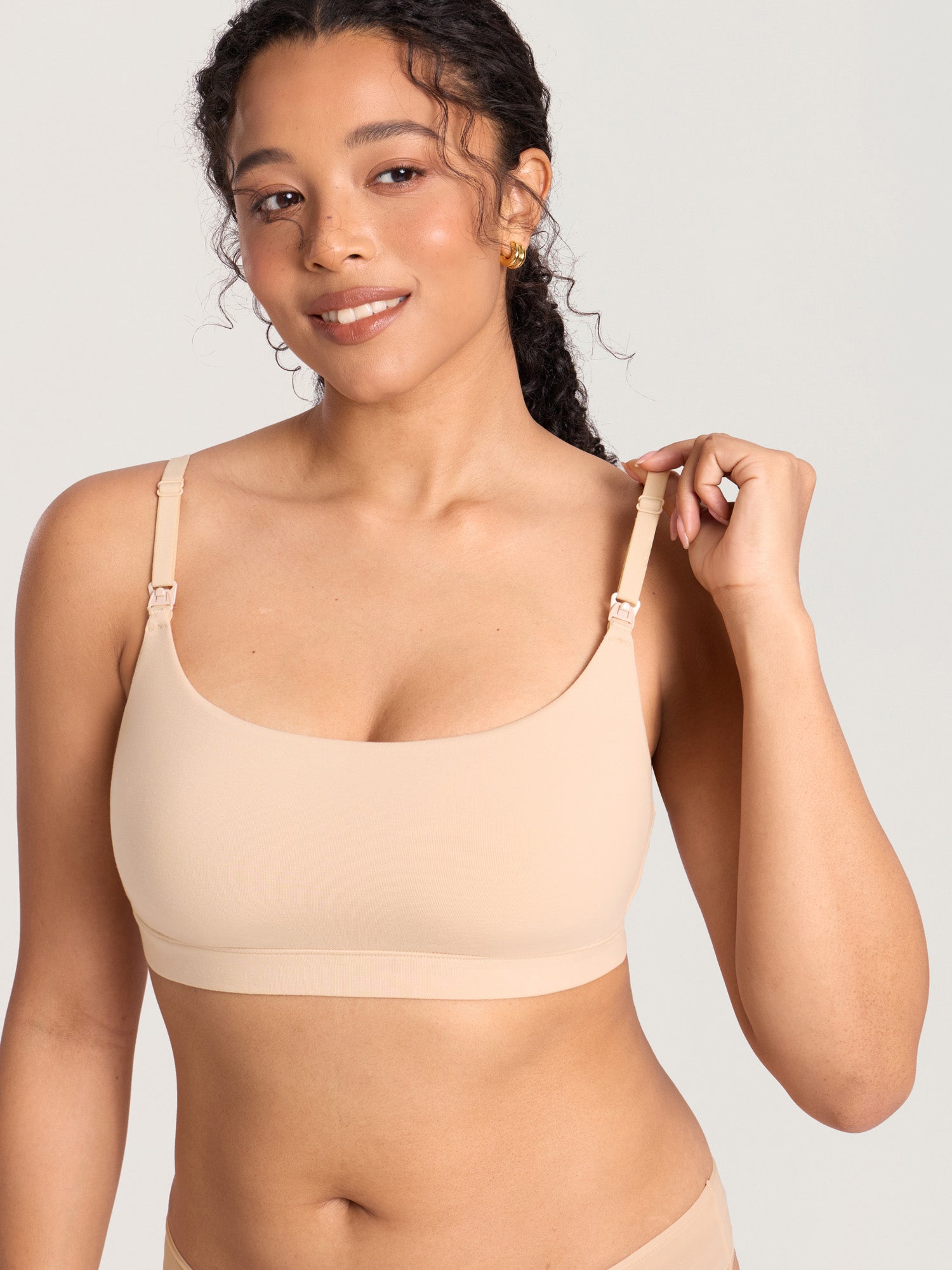 Cotton Scoop Neck Nursing Bralette Beige