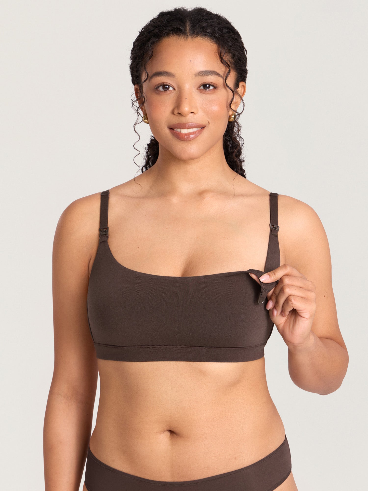Cotton Scoop Neck Nursing Bralette Clay Brown