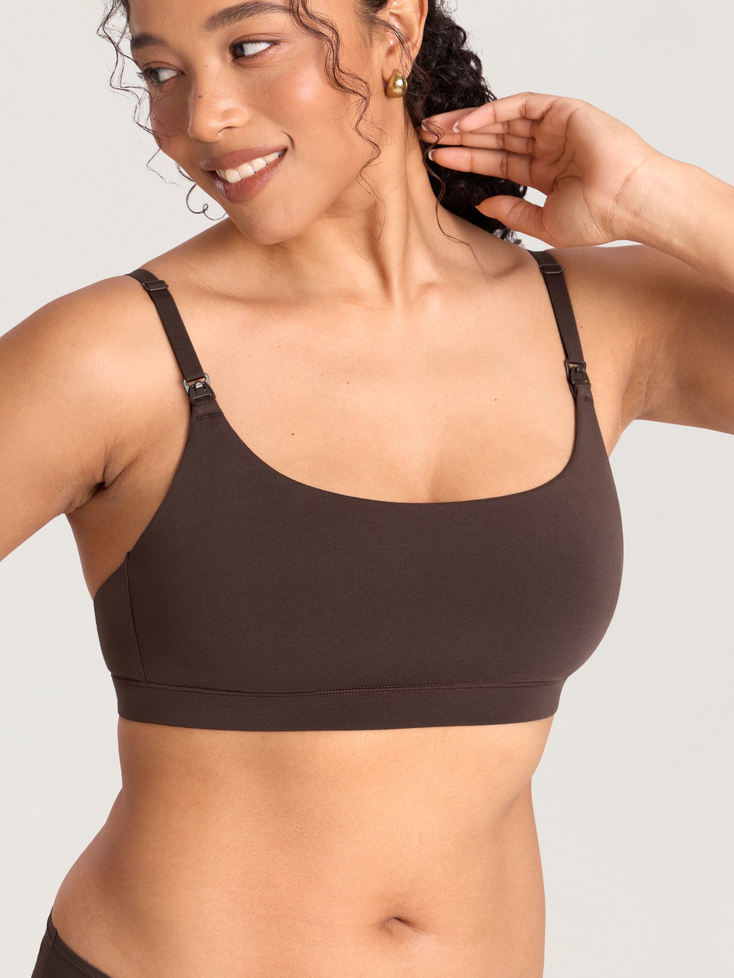 Cotton Scoop Neck Nursing Bralette Clay Brown