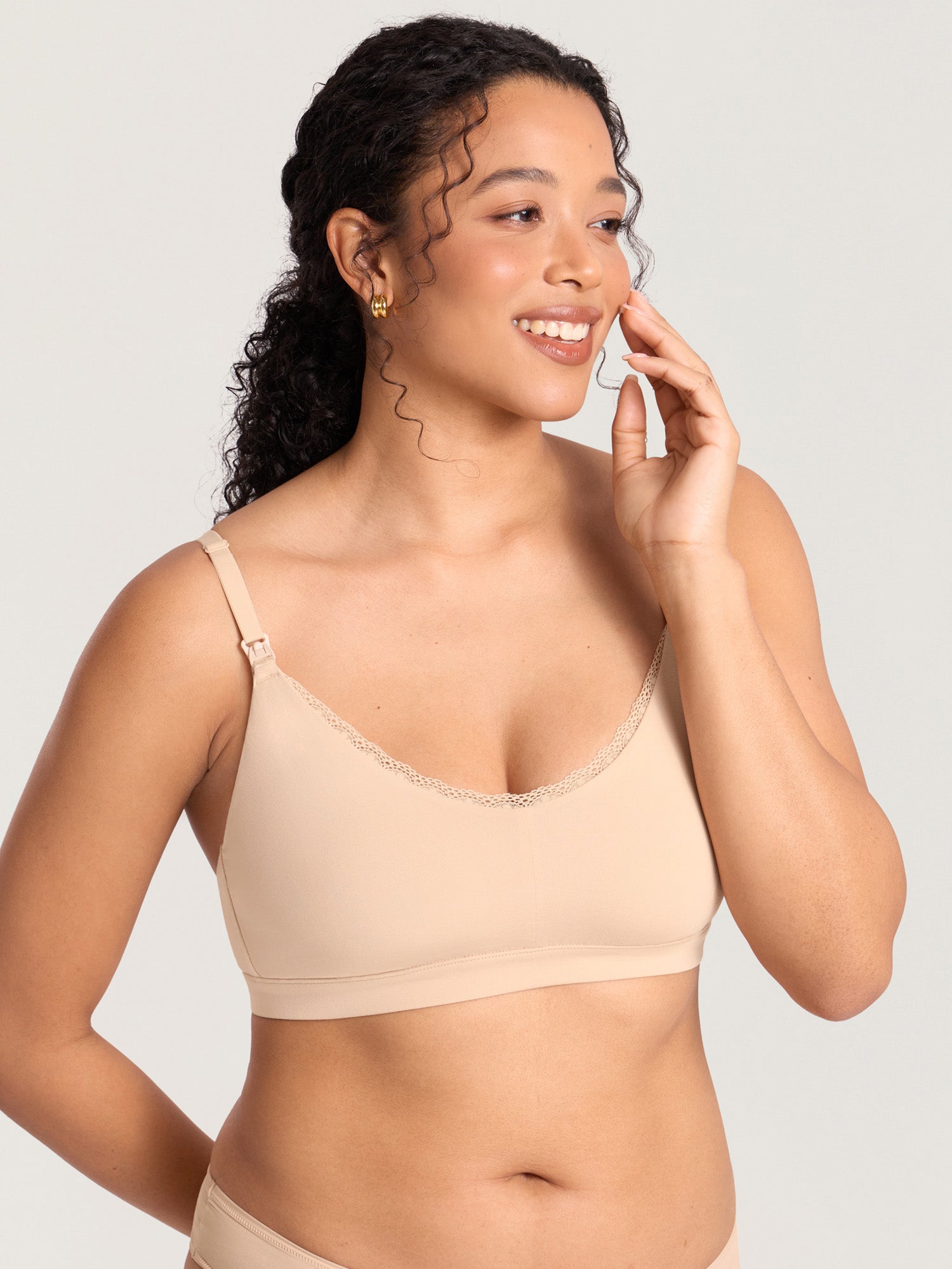 Cotton Lace Trim Nursing Bralette Beige