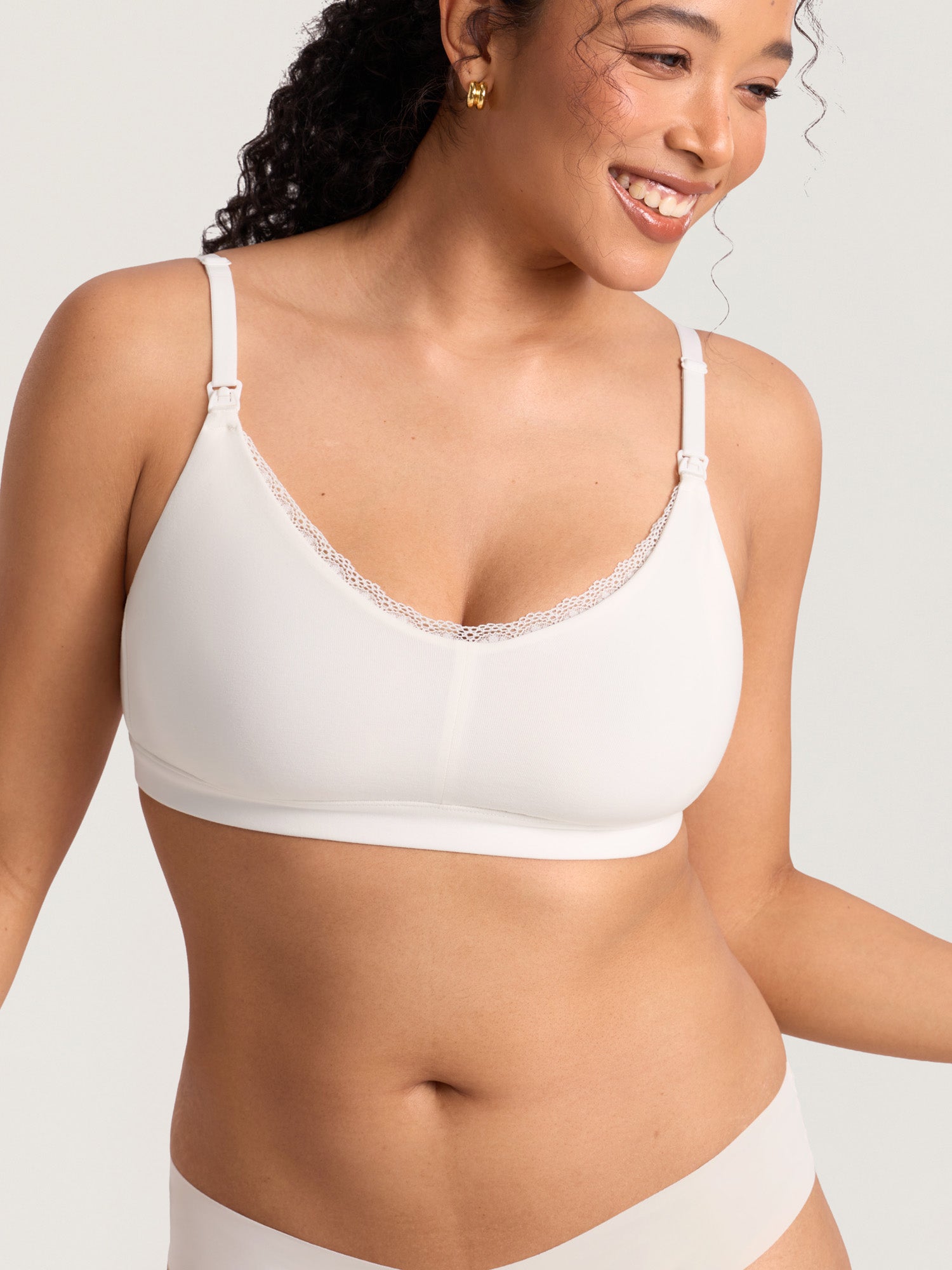 Cotton Lace Trim Nursing Bralette Iceland White