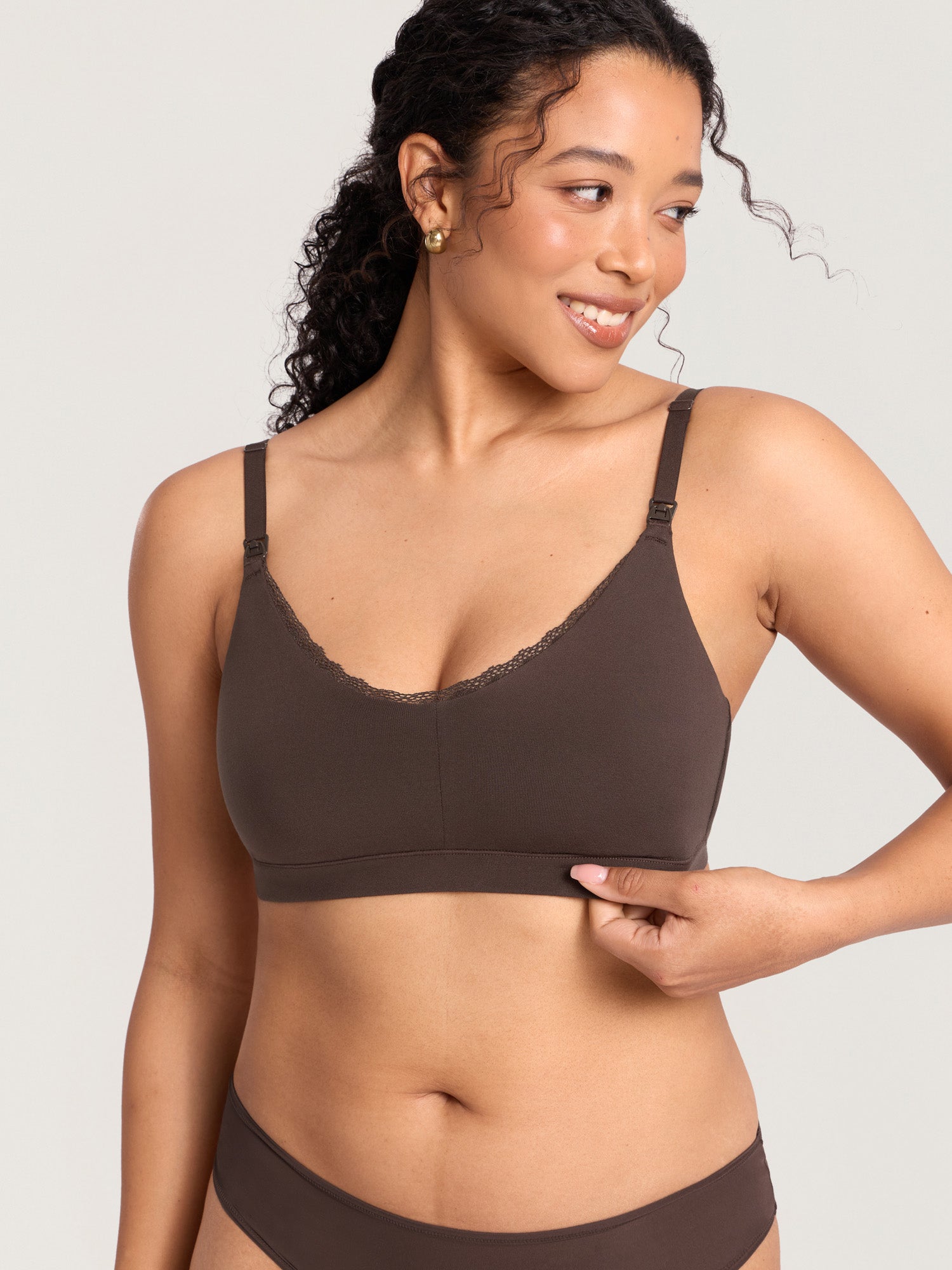 Cotton Lace Trim Nursing Bralette Clay Brown
