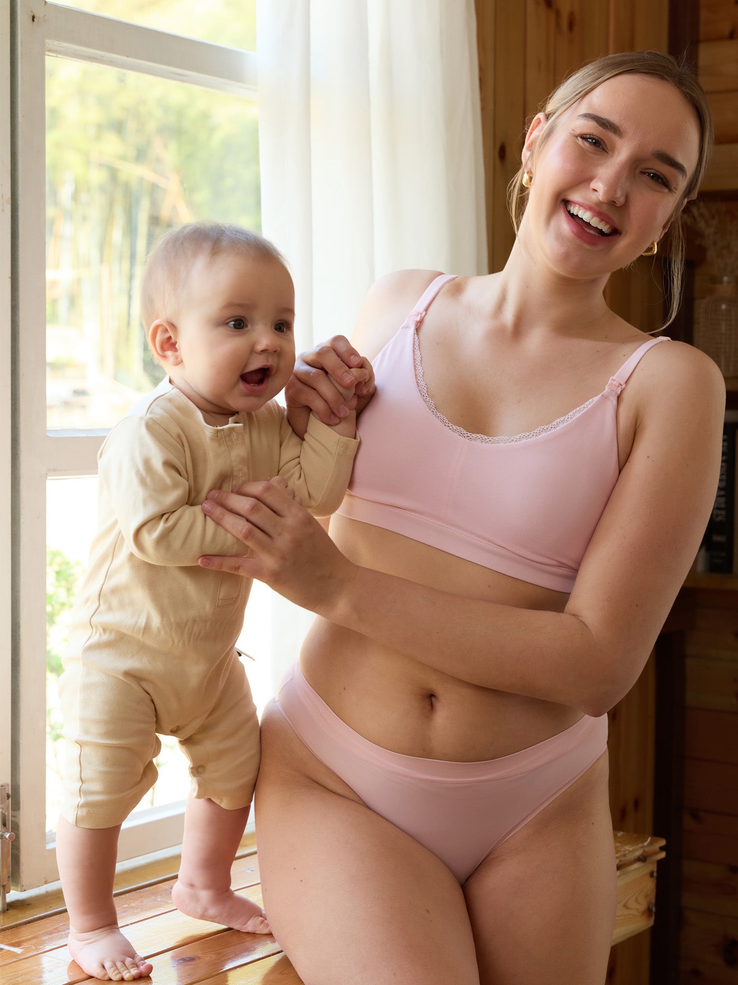 Cotton Lace Trim Nursing Bralette Strawberry Pink