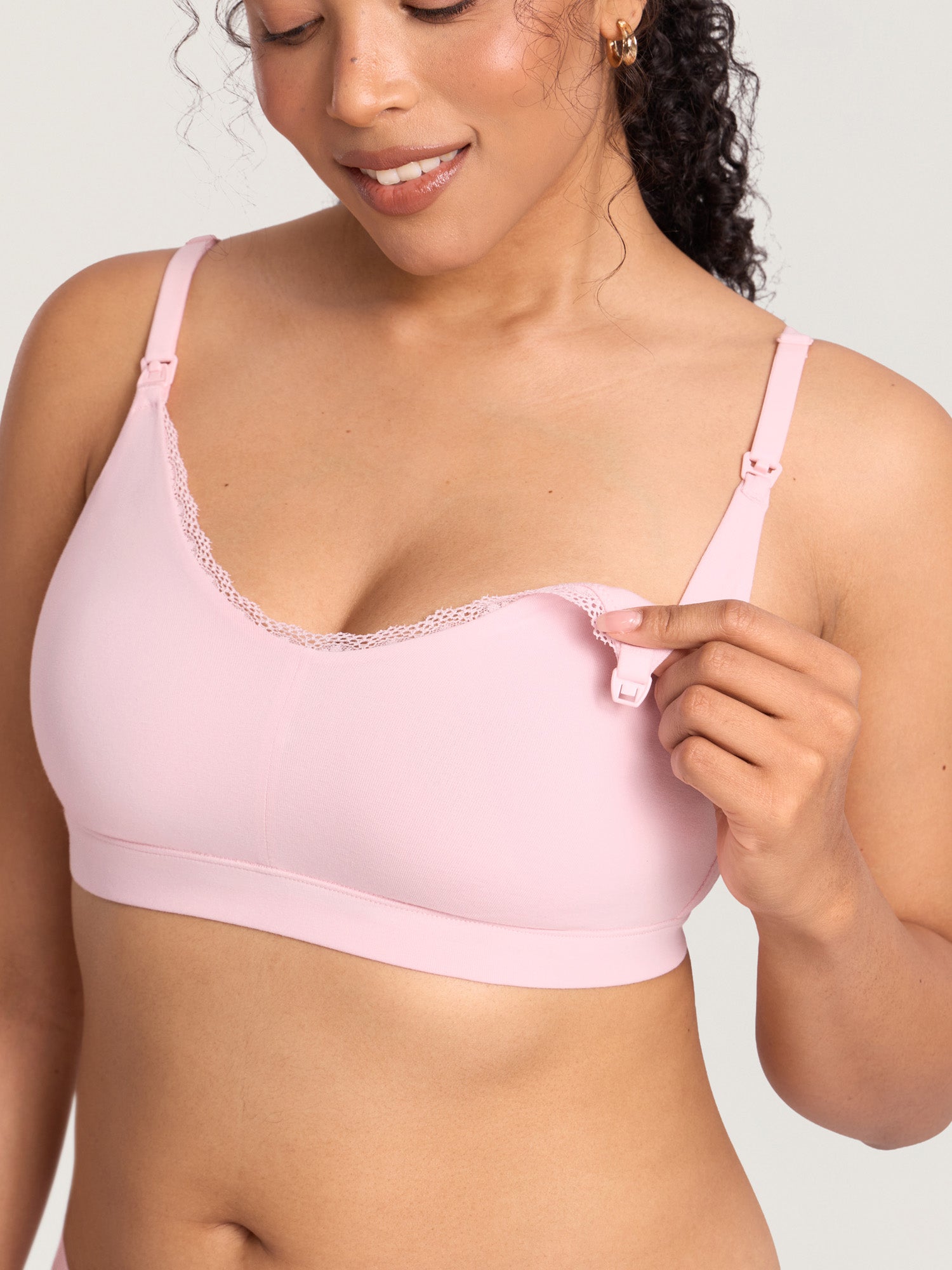 Cotton Lace Trim Nursing Bralette Strawberry Pink