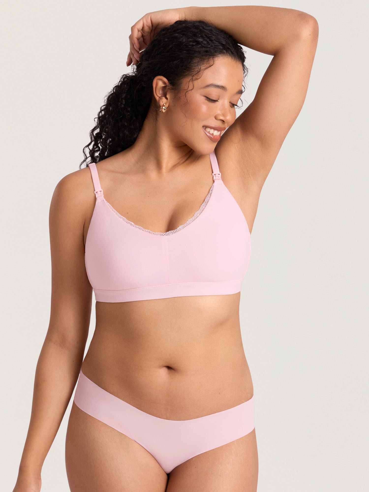 Cotton Lace Trim Nursing Bralette Strawberry Pink
