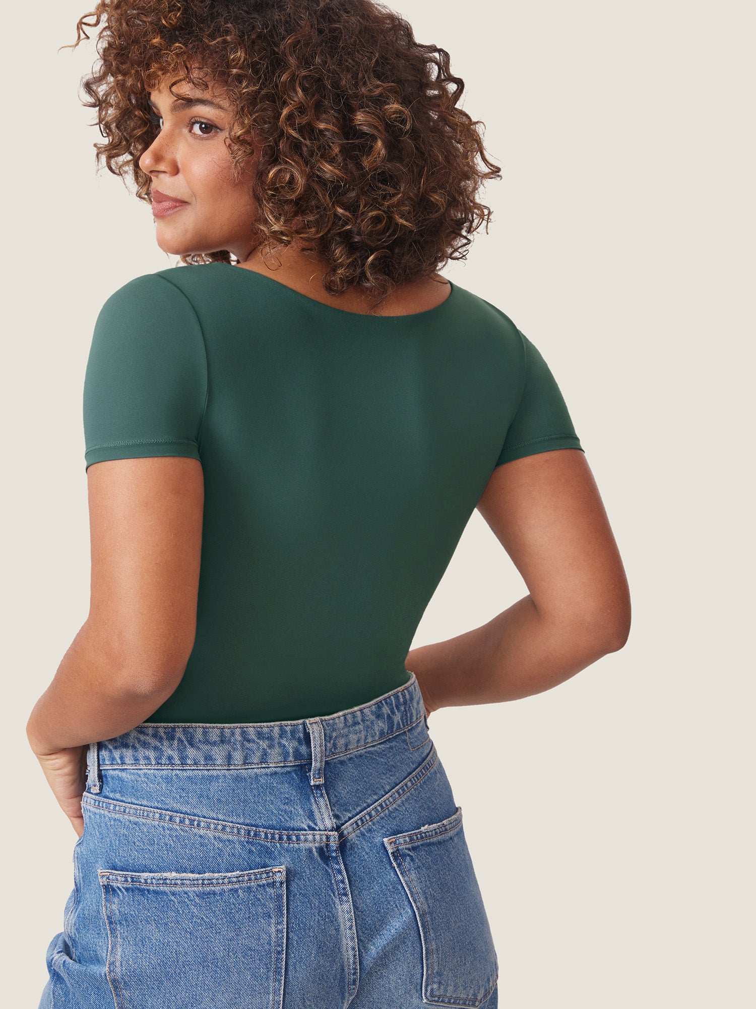 Inbarely® Square Neck Short Sleeve Bodysuit Midnight Emerald