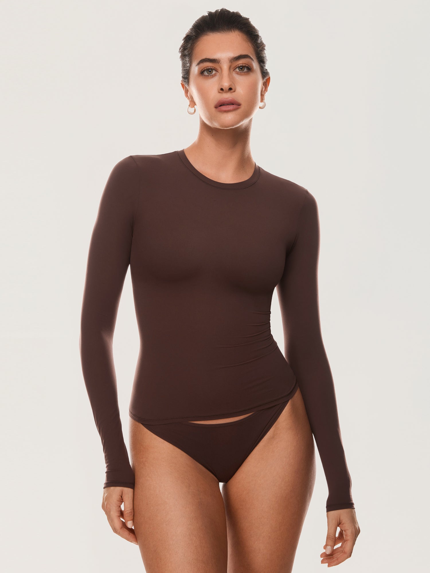 Inbarely® Soft Basic Long Sleeve Tees Hazelnut