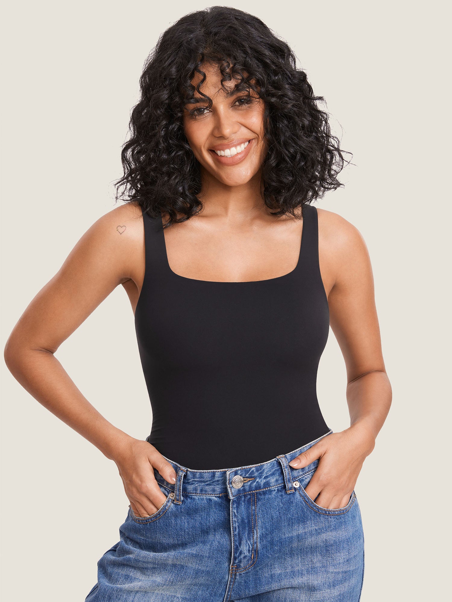 Inbarely® Square Neck Maternity Tank Top Black