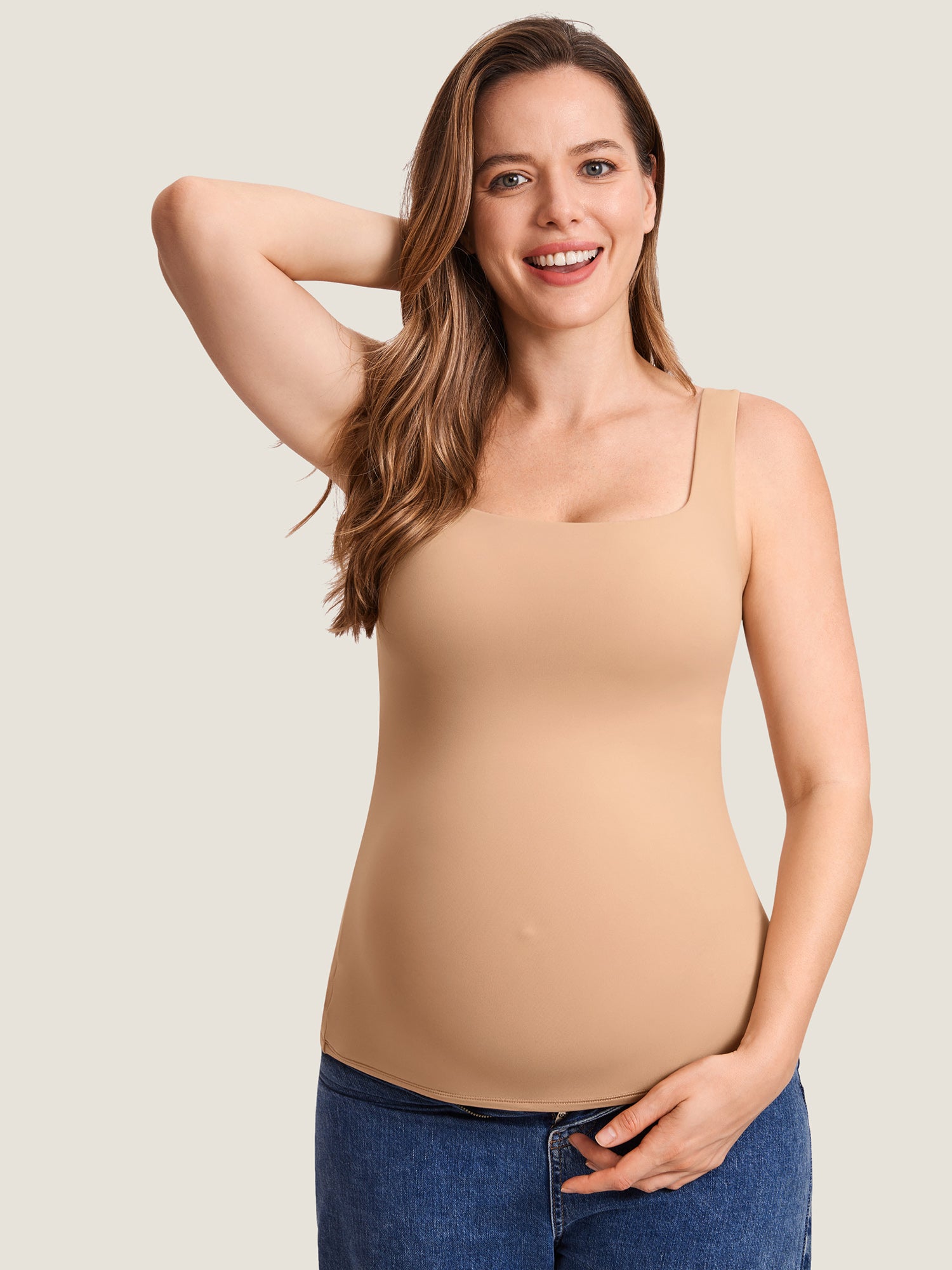Inbarely® Square Neck Maternity Tank Top Desert skin