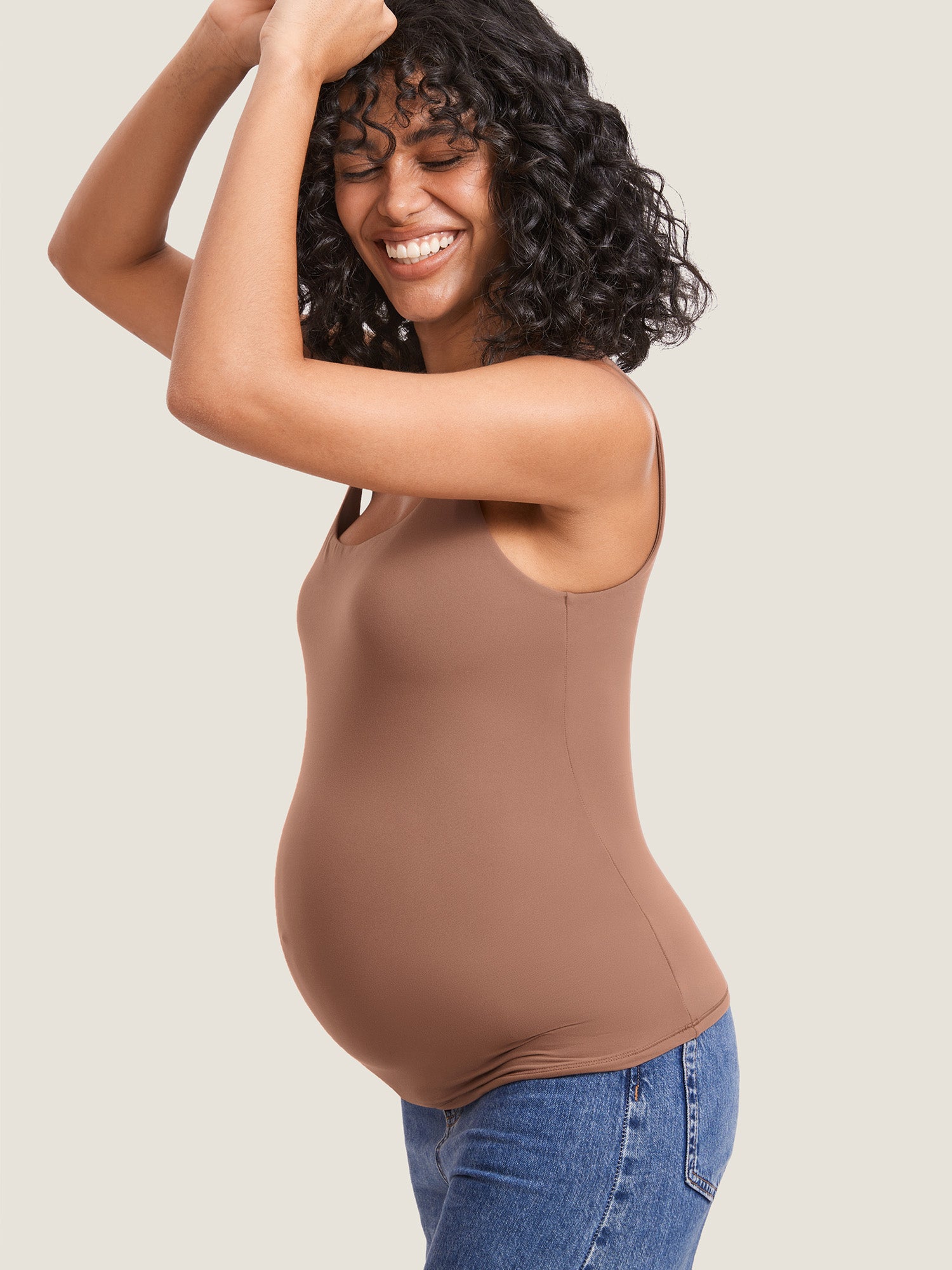 Inbarely® Square Neck Maternity Tank Top Earth Brown