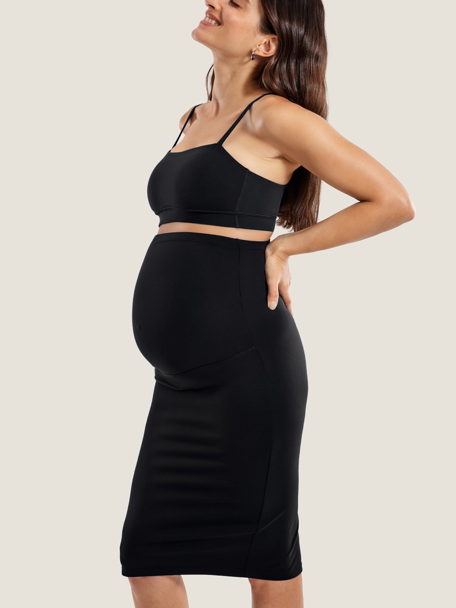 Natrelax® Maternity High Waisted Midi Skirts Black