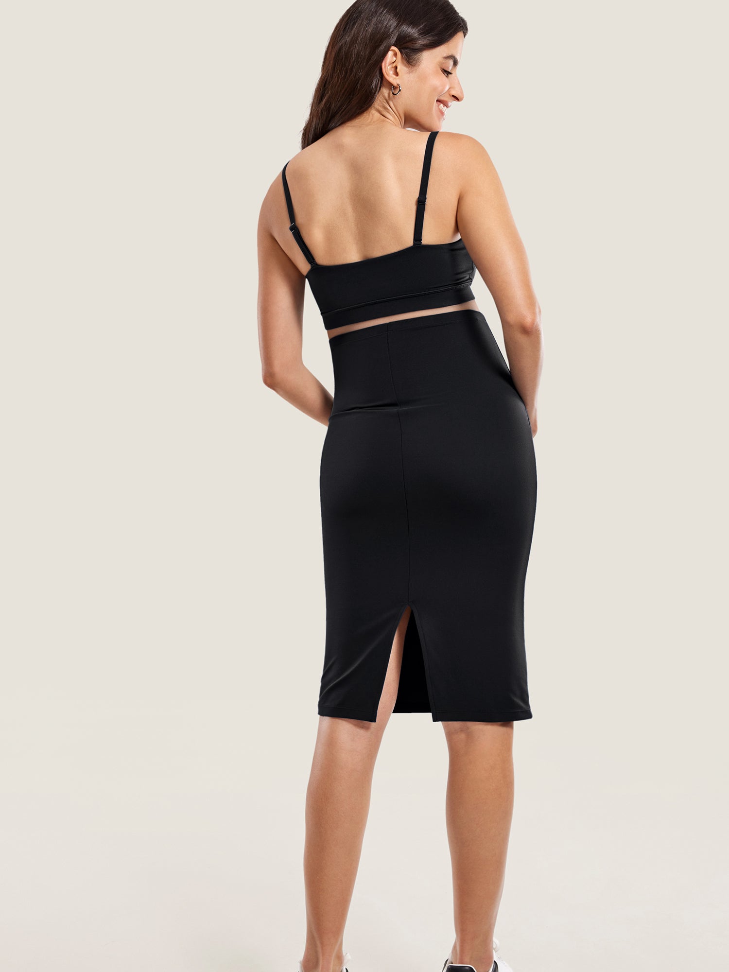 Natrelax® Maternity High Waisted Midi Skirts Black