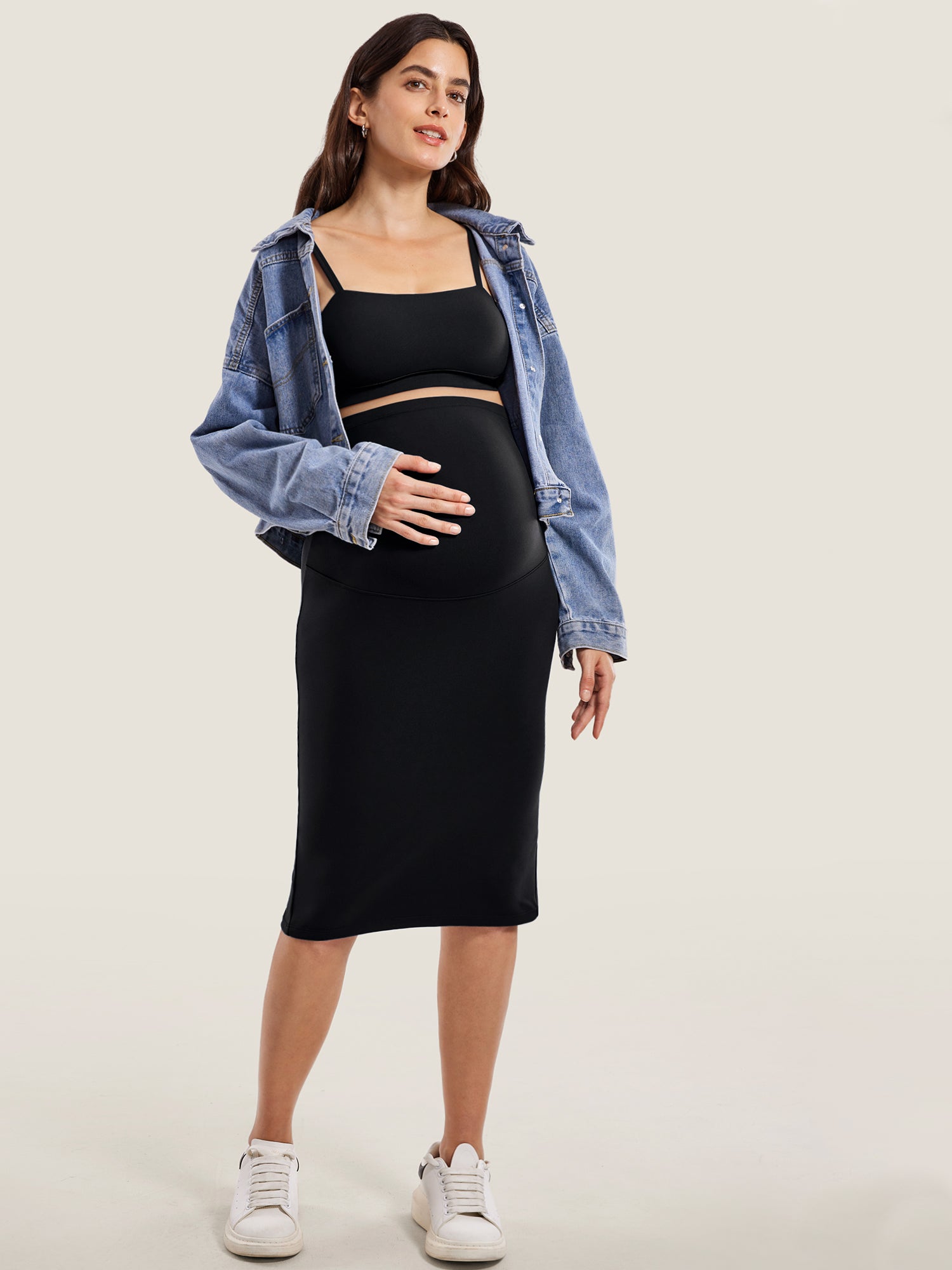 Natrelax® Maternity High Waisted Midi Skirts Black