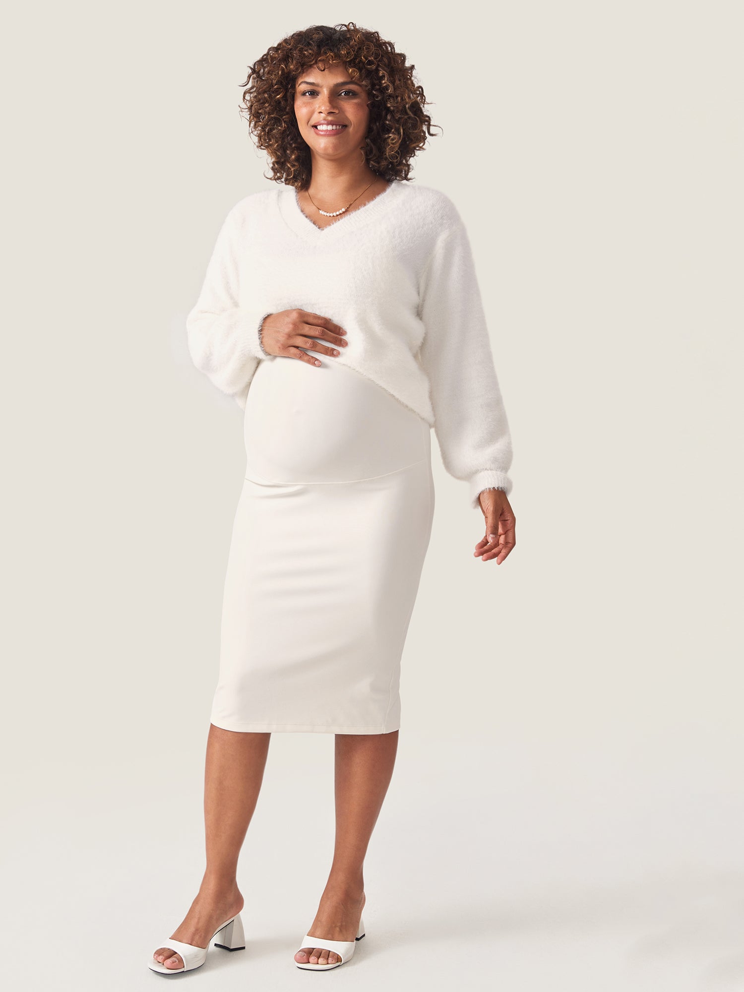 Natrelax® Maternity High Waisted Midi Skirts White Apricot