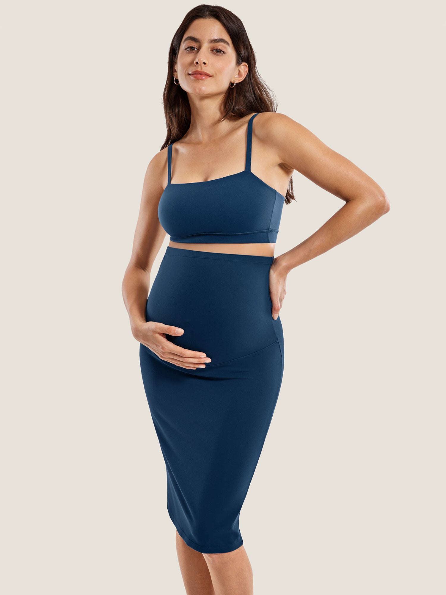 Natrelax® Maternity High Waisted Midi Skirts French Navy