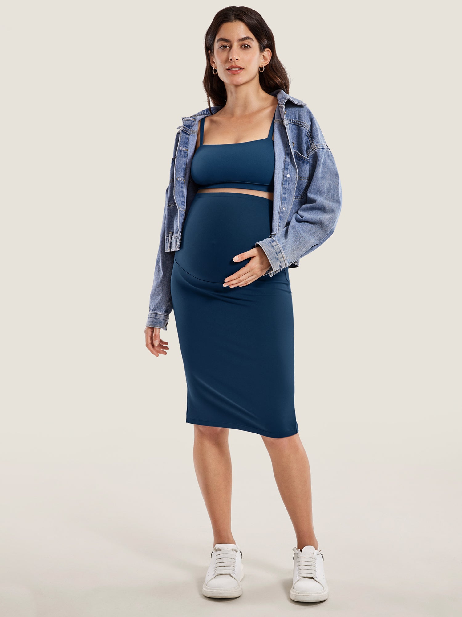 Natrelax® Maternity High Waisted Midi Skirts French Navy