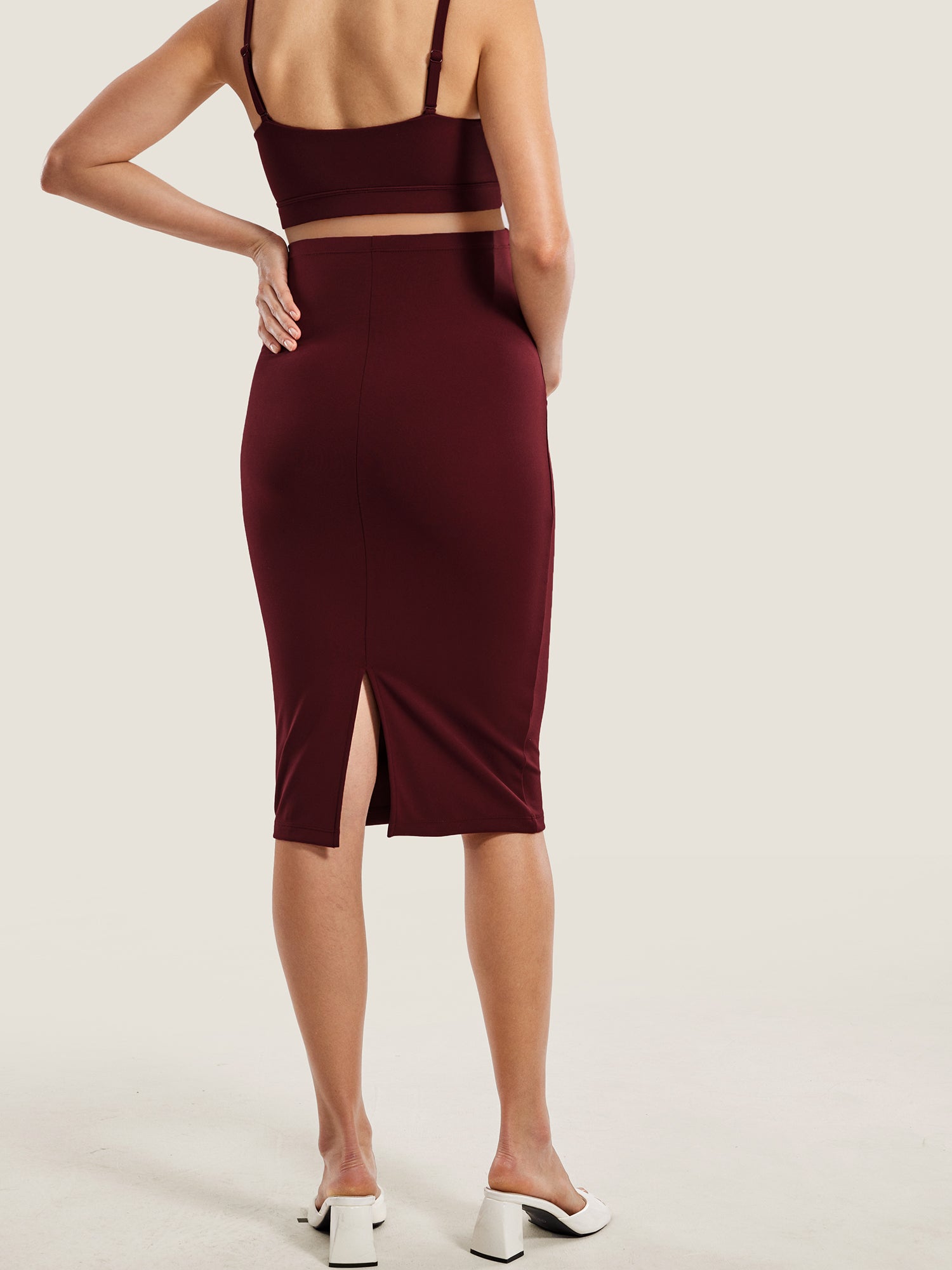 Natrelax® Maternity High Waisted Midi Skirts Red Merlot