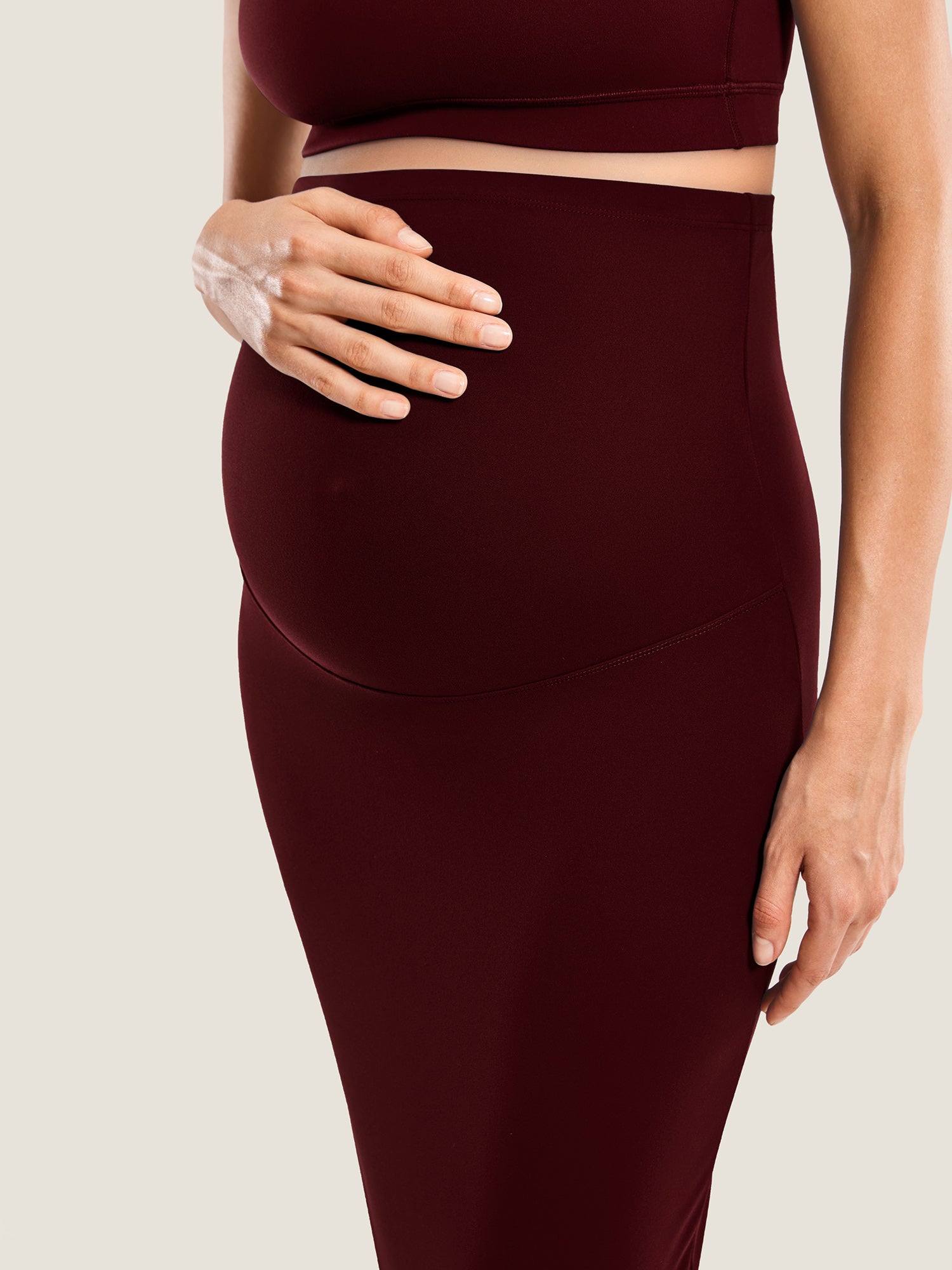 Natrelax® Maternity High Waisted Midi Skirts Red Merlot