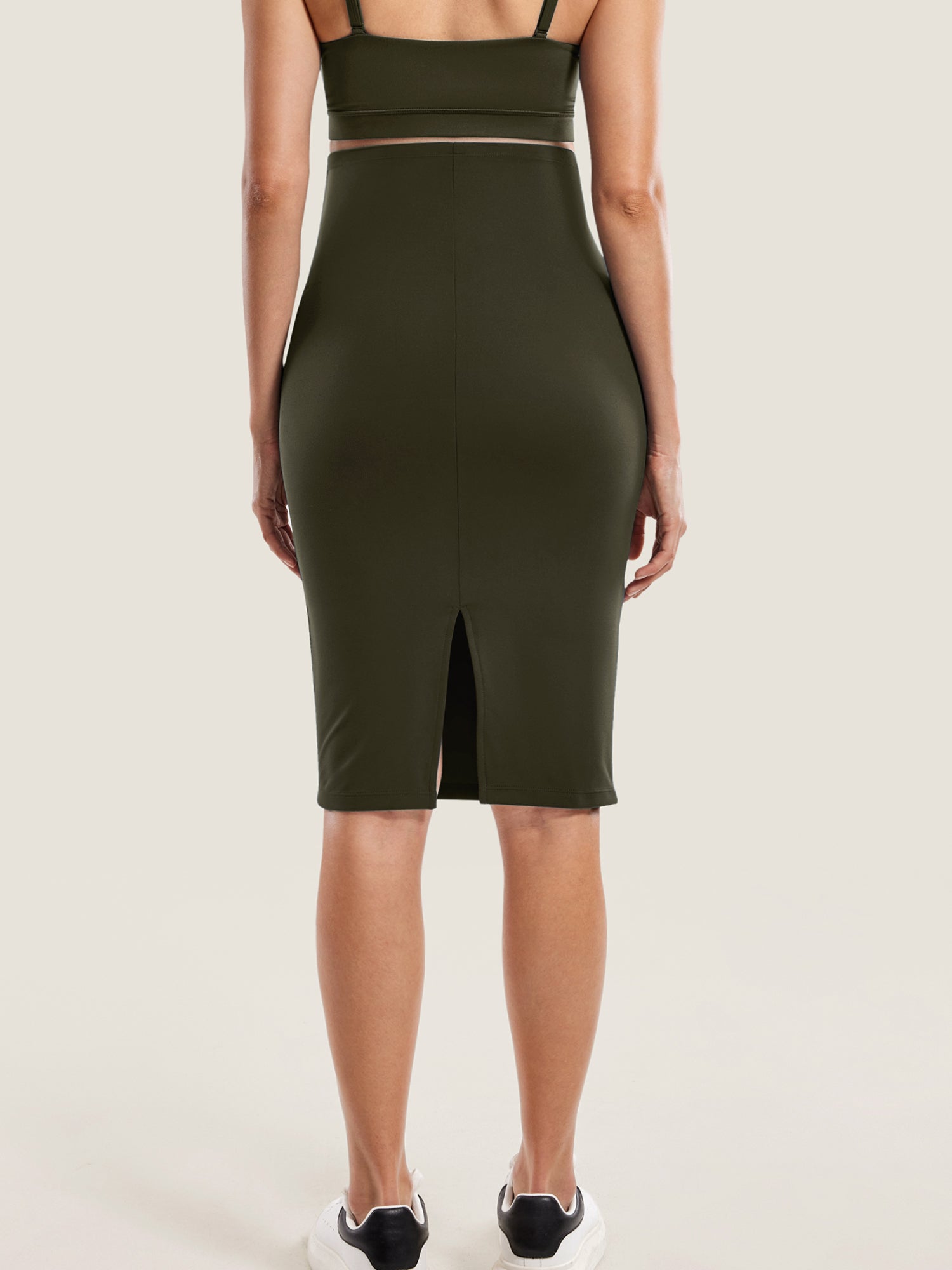 Natrelax® Maternity High Waisted Midi Skirts Olive Green