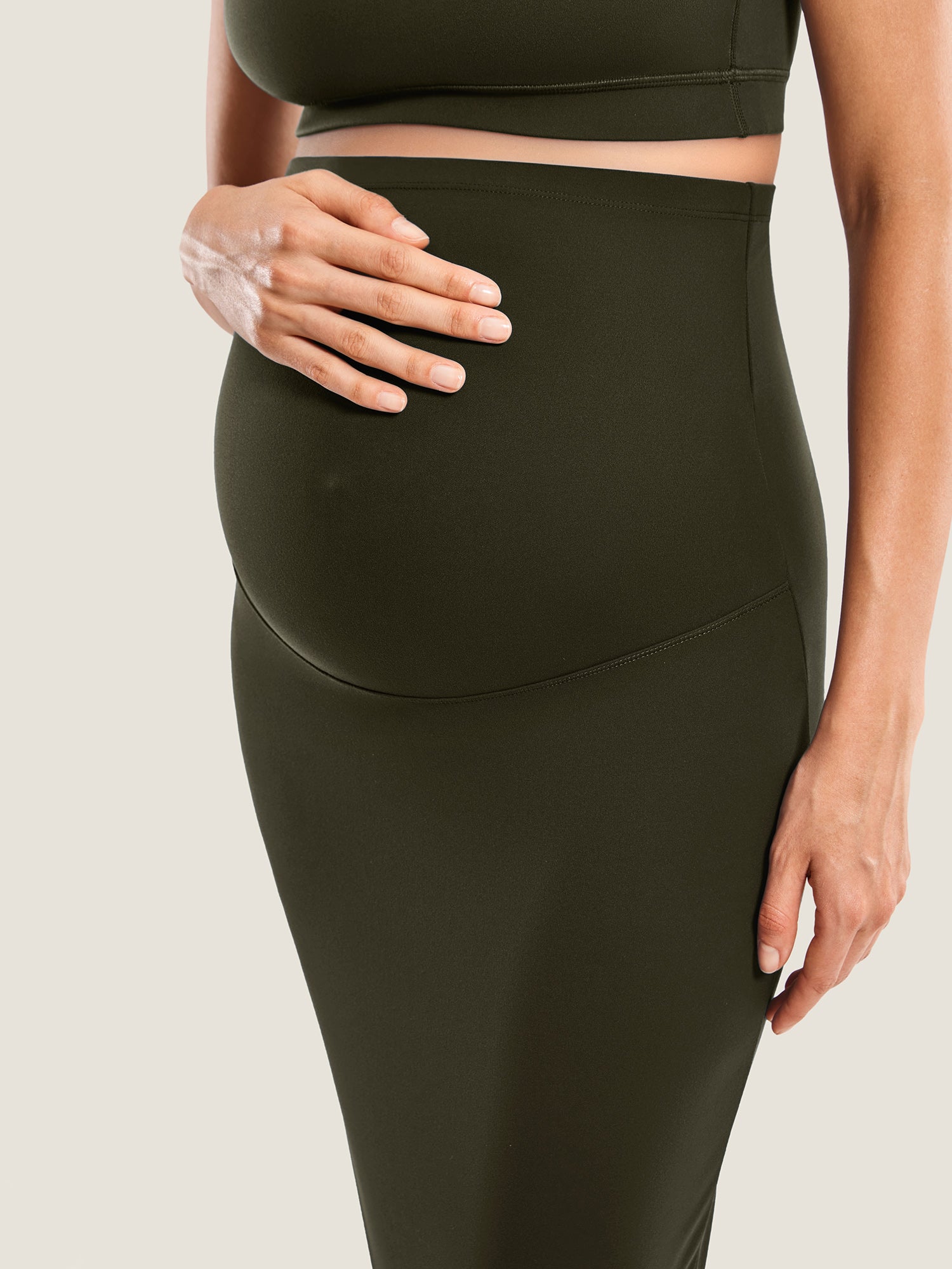 Natrelax® Maternity High Waisted Midi Skirts Olive Green