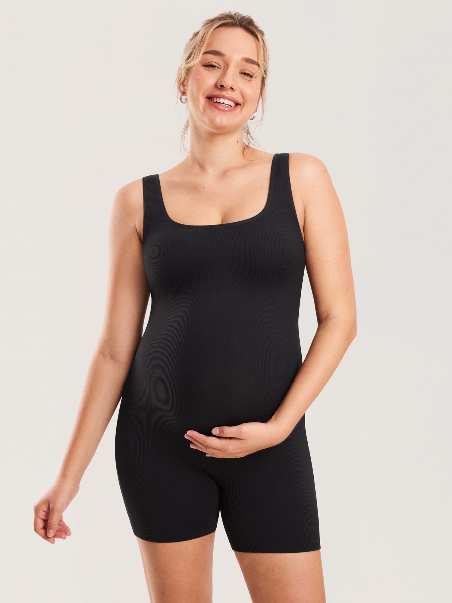 Ribbed Square Neck Maternity Romper Black