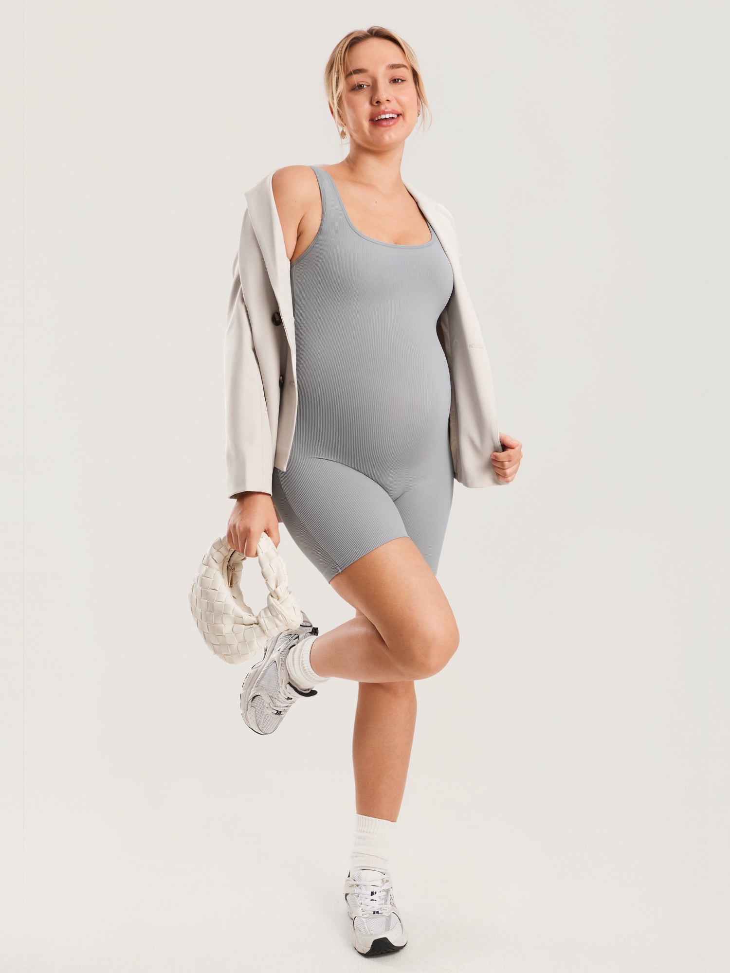 Ribbed Square Neck Maternity Romper Quantum Grey