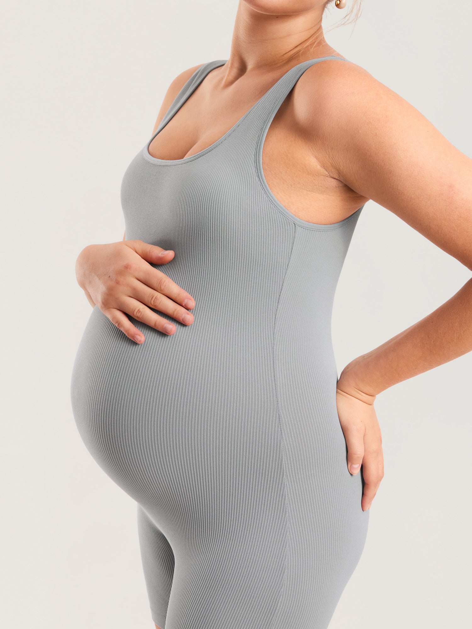 Ribbed Square Neck Maternity Romper Quantum Grey
