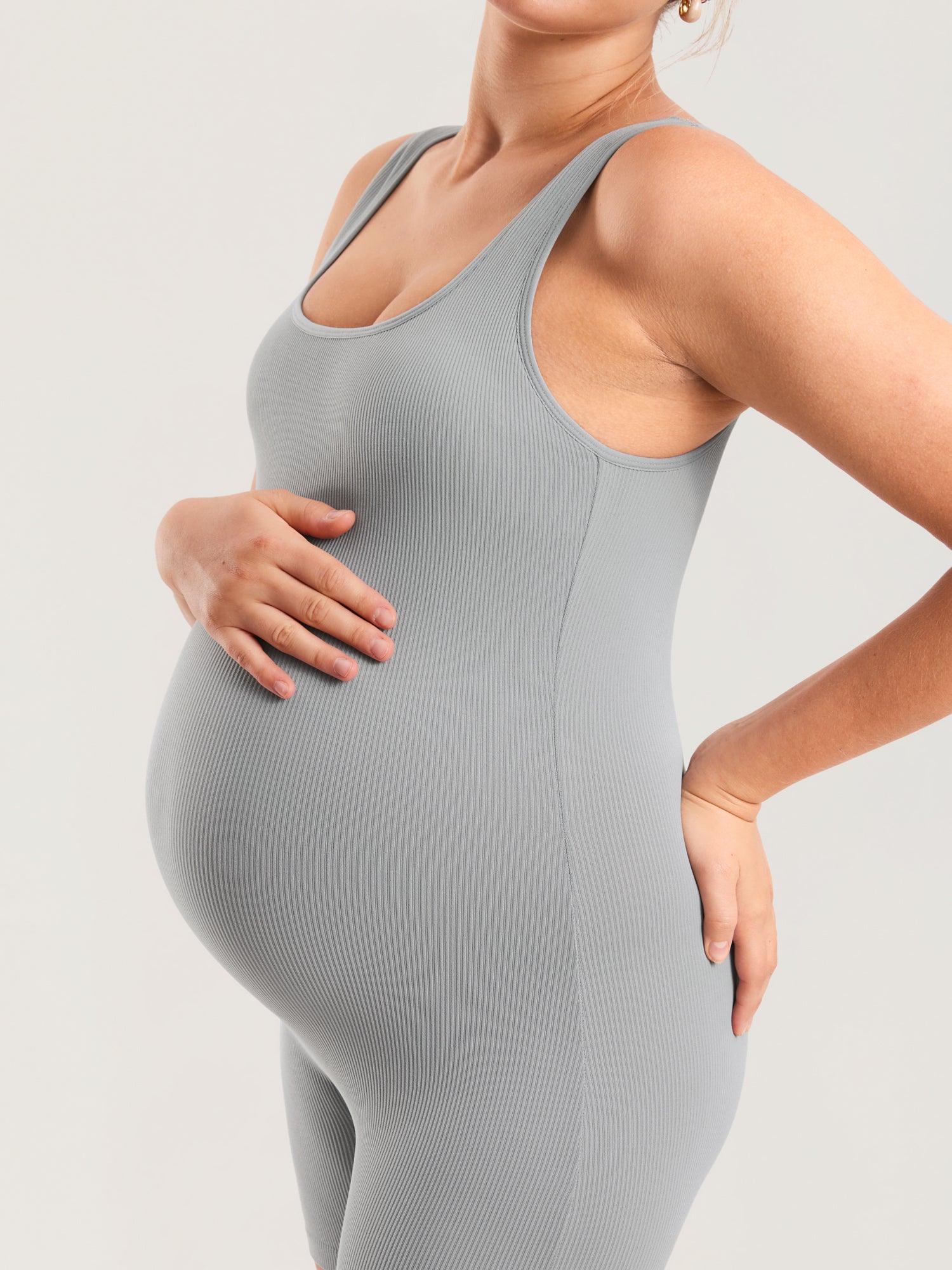 Ribbed Square Neck Maternity Romper Quantum Grey