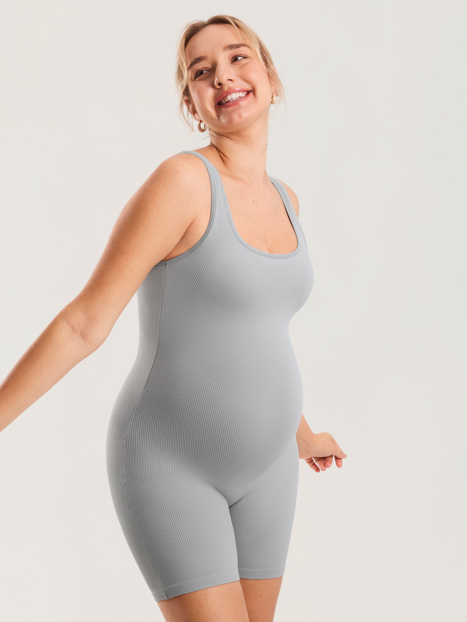 Ribbed Square Neck Maternity Romper Quantum Grey