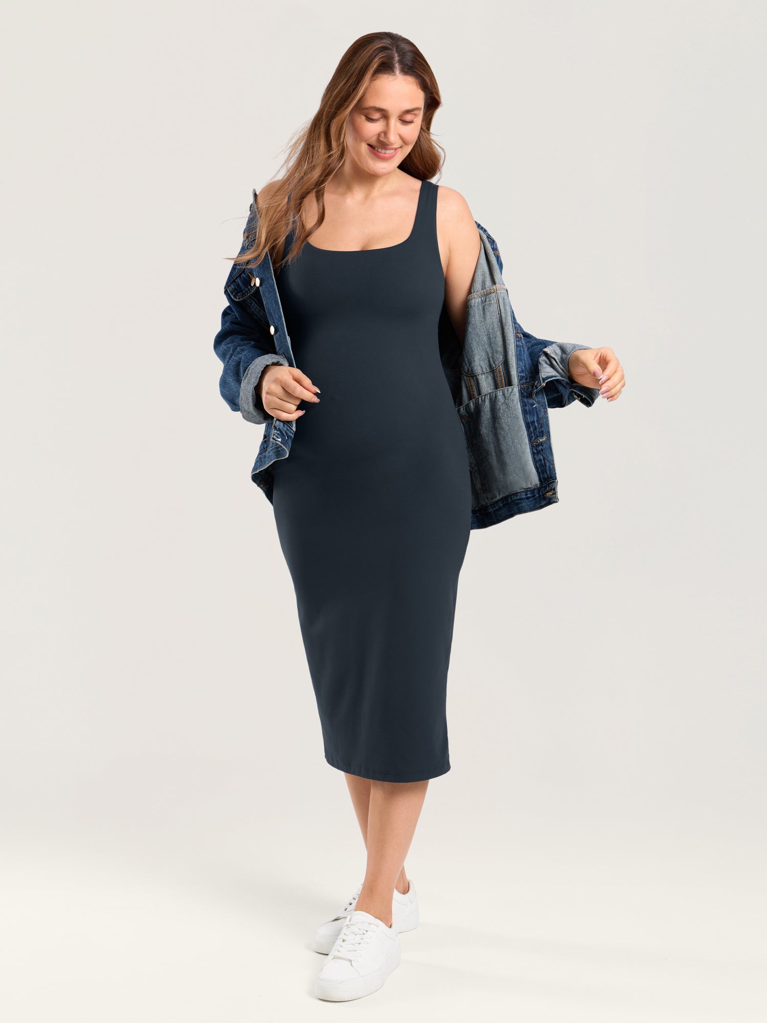 Natrelax® Bodycon Maternity Midi Dress - Back Slit True Navy