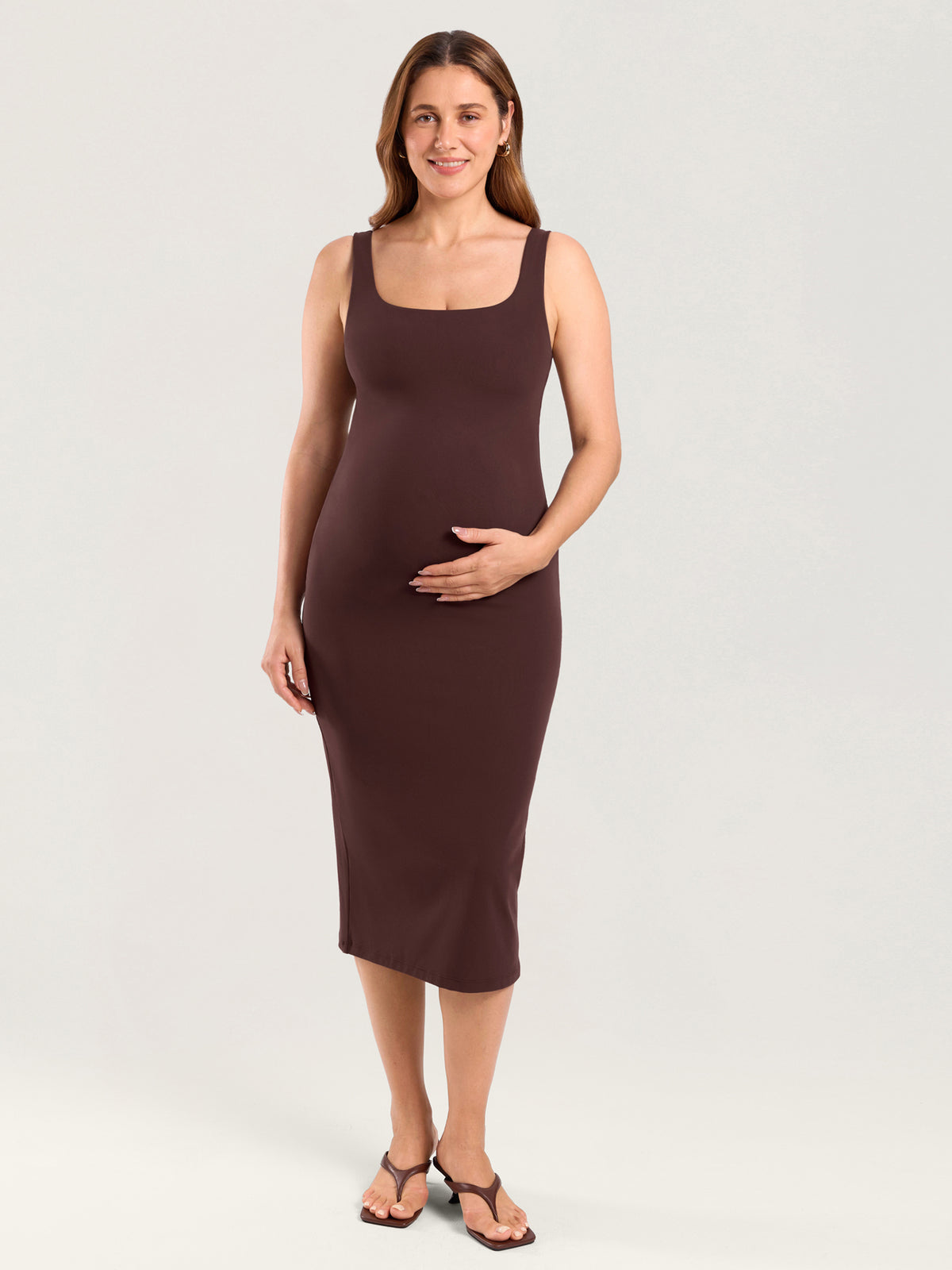 Natrelax® Bodycon Maternity Midi Dress - Back Slit Hazelnut