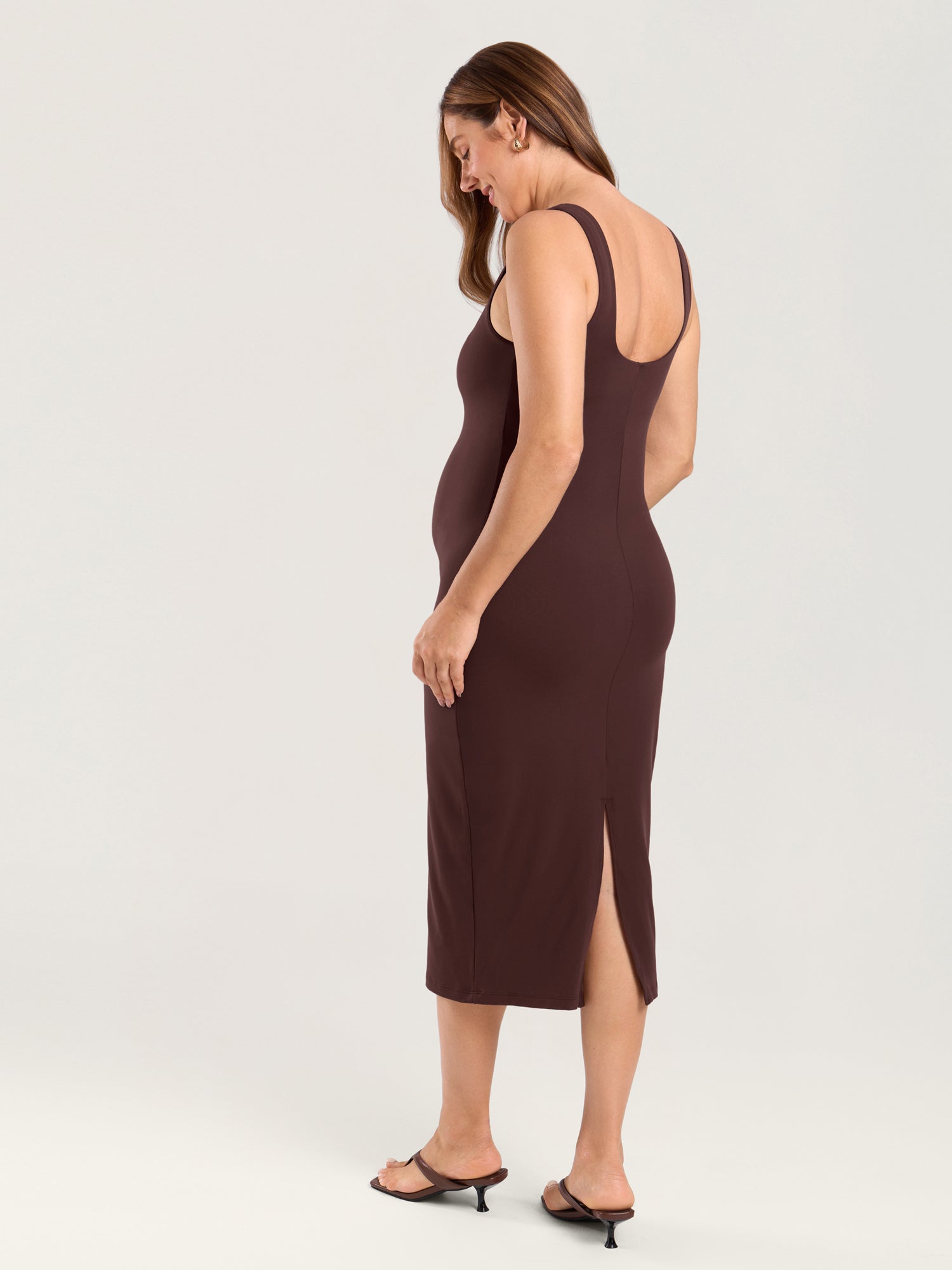 Natrelax® Bodycon Maternity Midi Dress - Back Slit Hazelnut