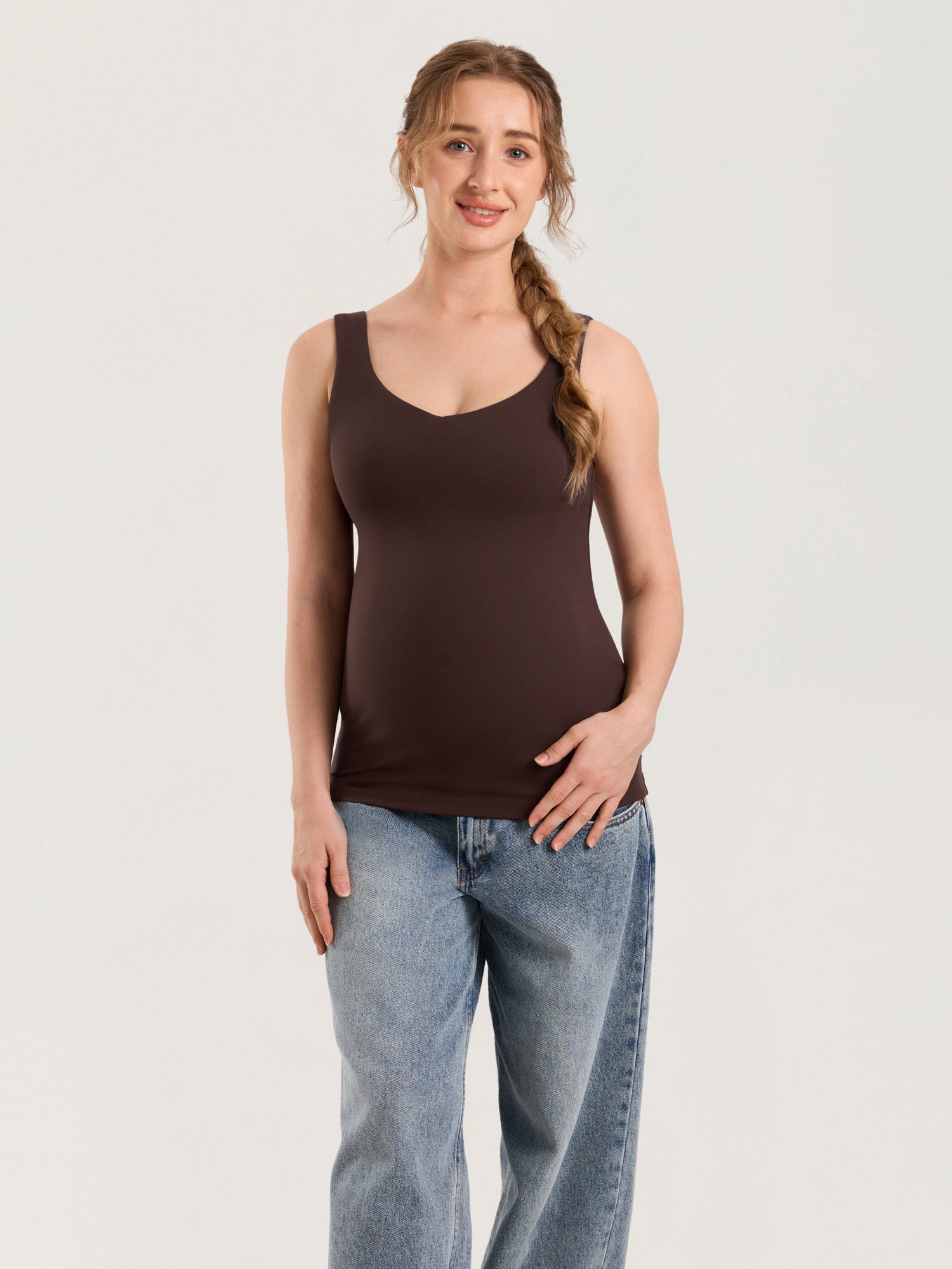 Natrelax® V Neck Nursing Tank Top Hot Fudge Brown