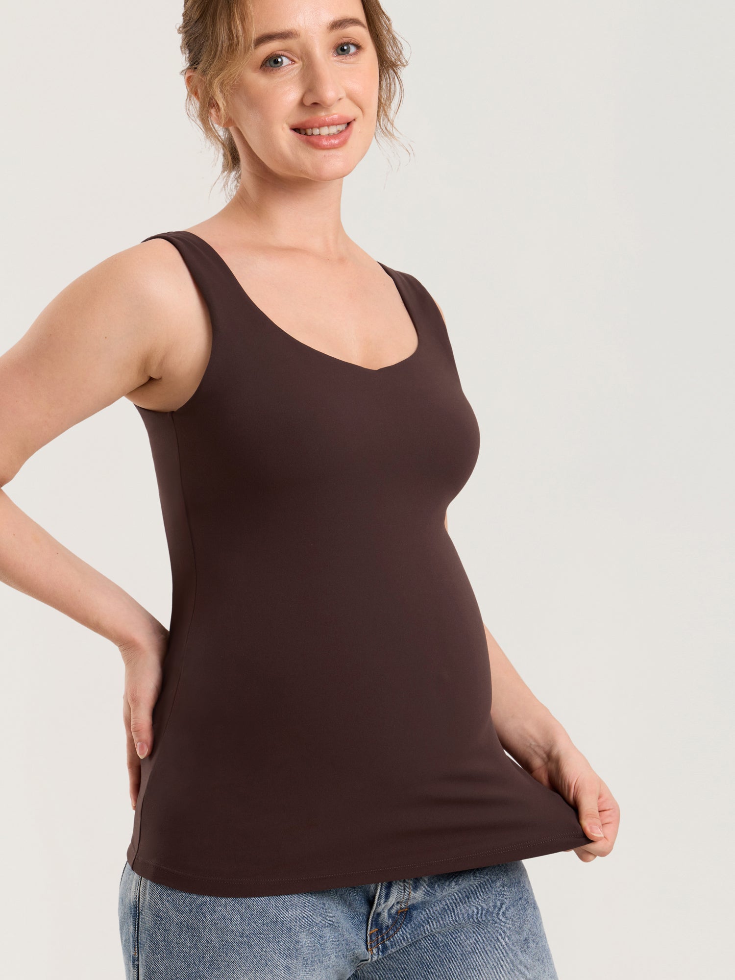 Natrelax® V Neck Nursing Tank Top Hot Fudge Brown