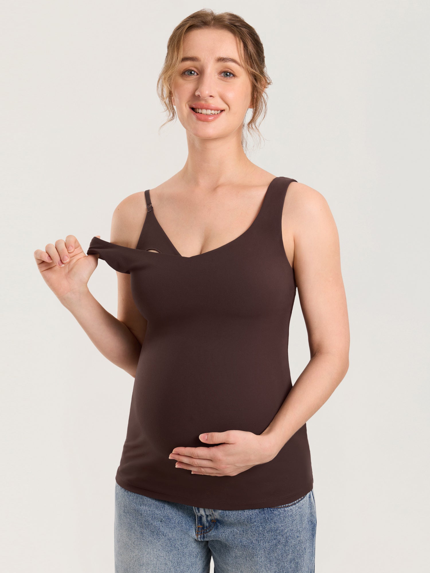 Natrelax® V Neck Nursing Tank Top Hot Fudge Brown