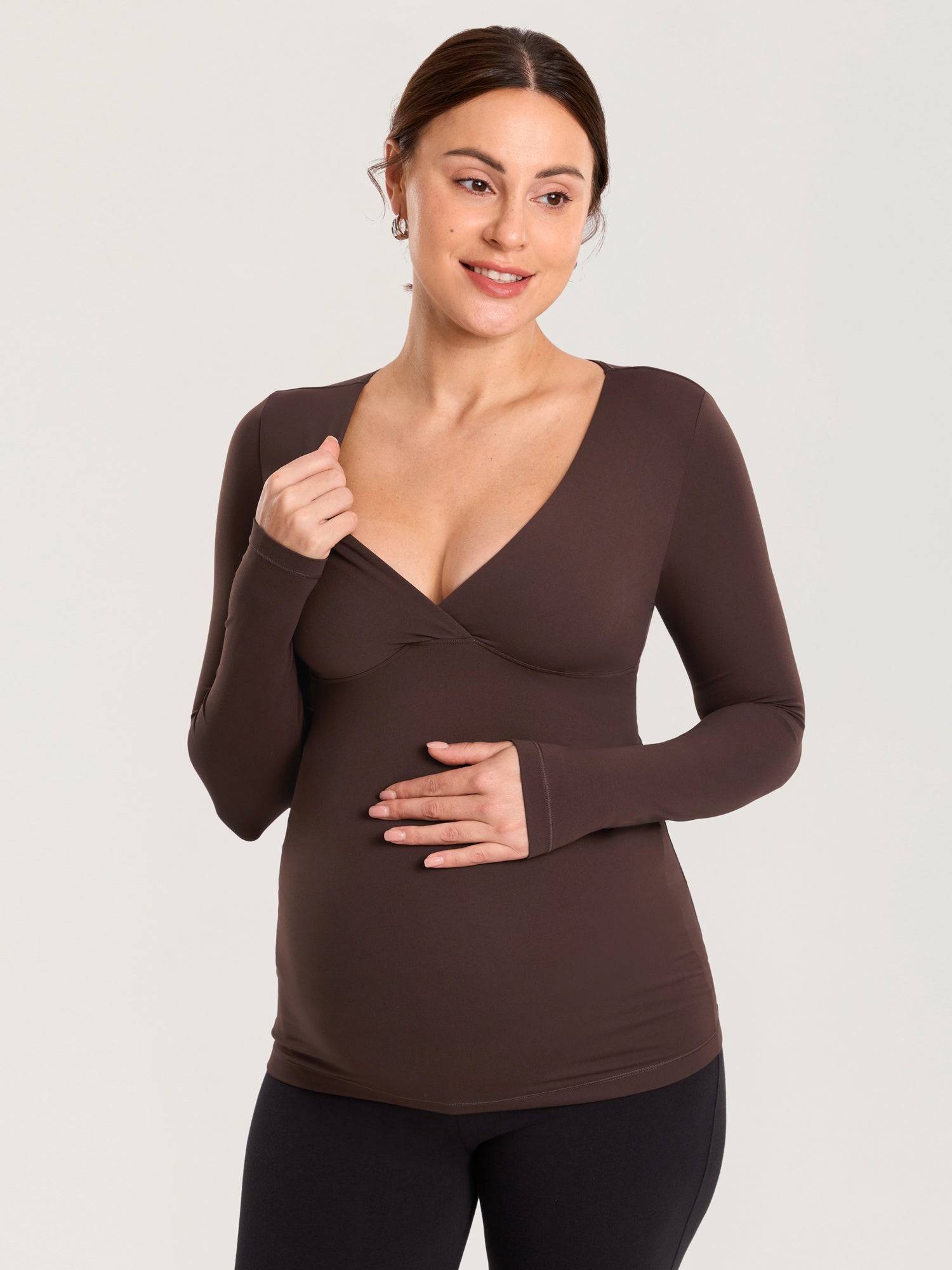 AirSoft Crossover Maternity & Nursing Top - Long Sleeves Hot Fudge Brown