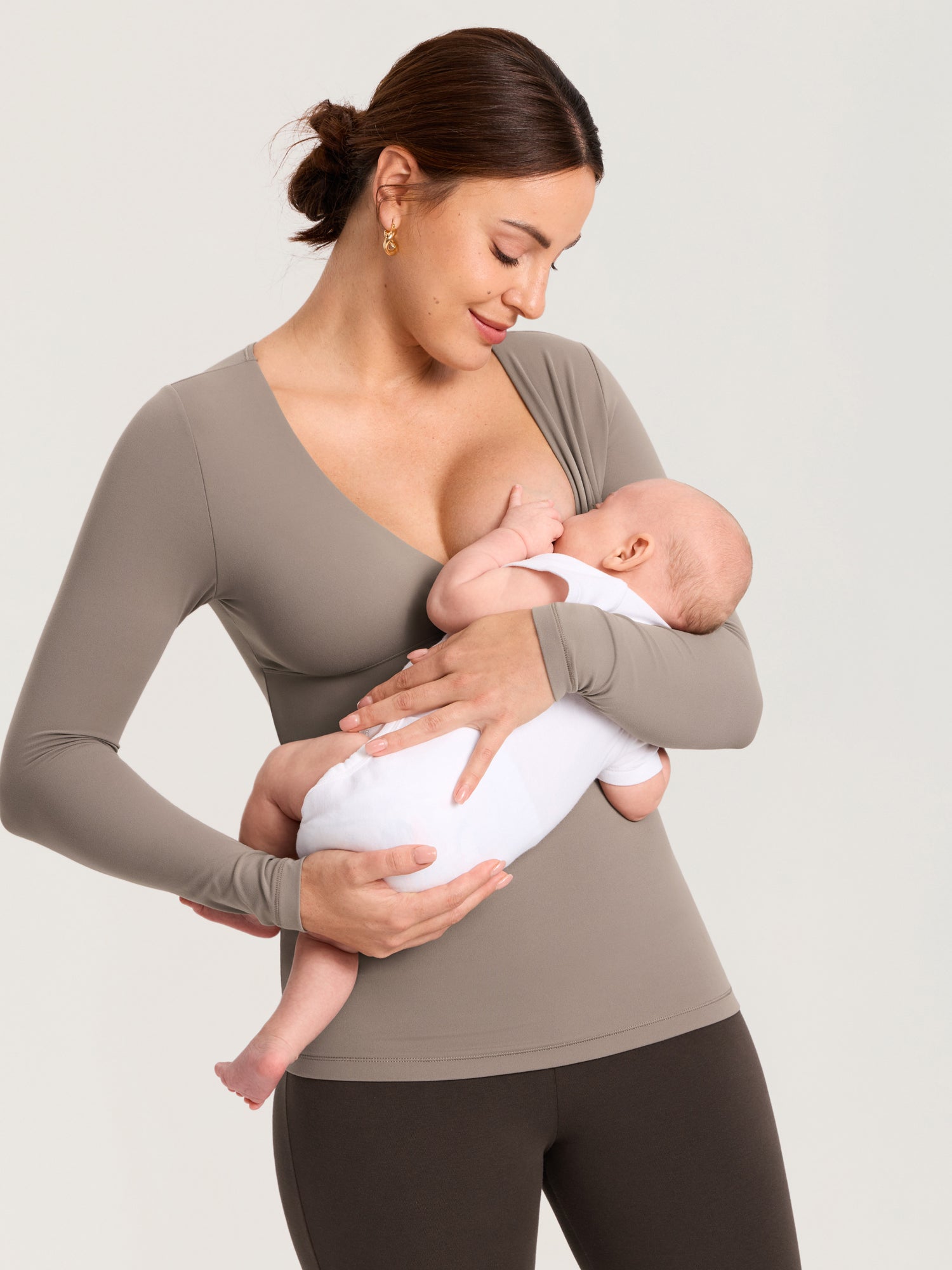 AirSoft Crossover Maternity & Nursing Top - Long Sleeves Khaki Taupe
