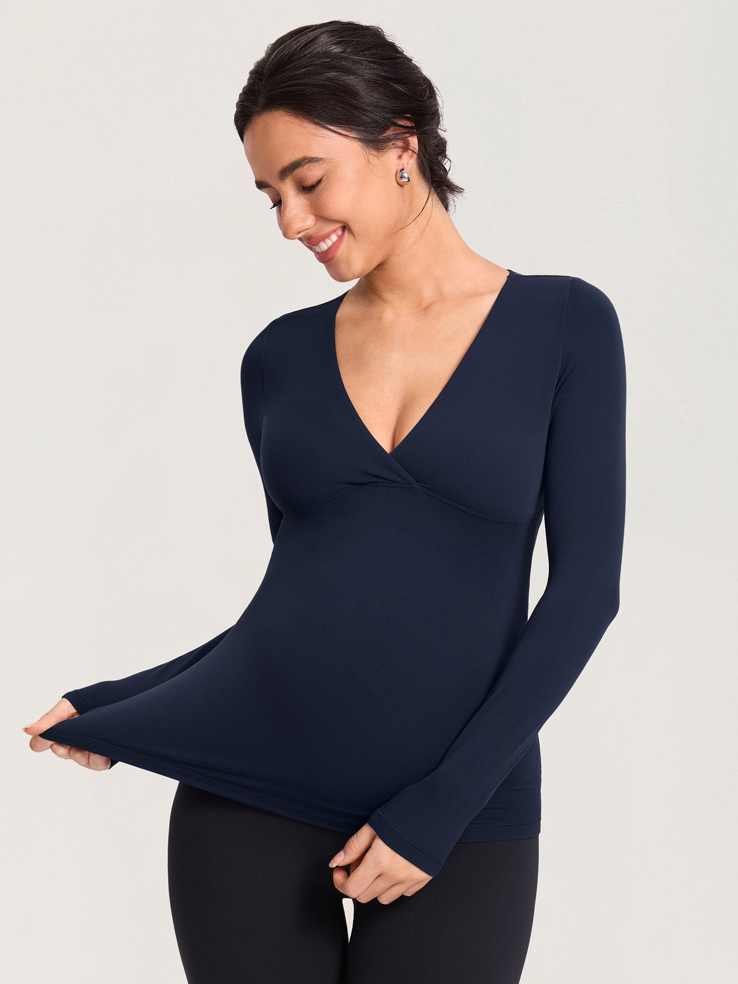 AirSoft Crossover Maternity & Nursing Top - Long Sleeves Deep Ocean Blue