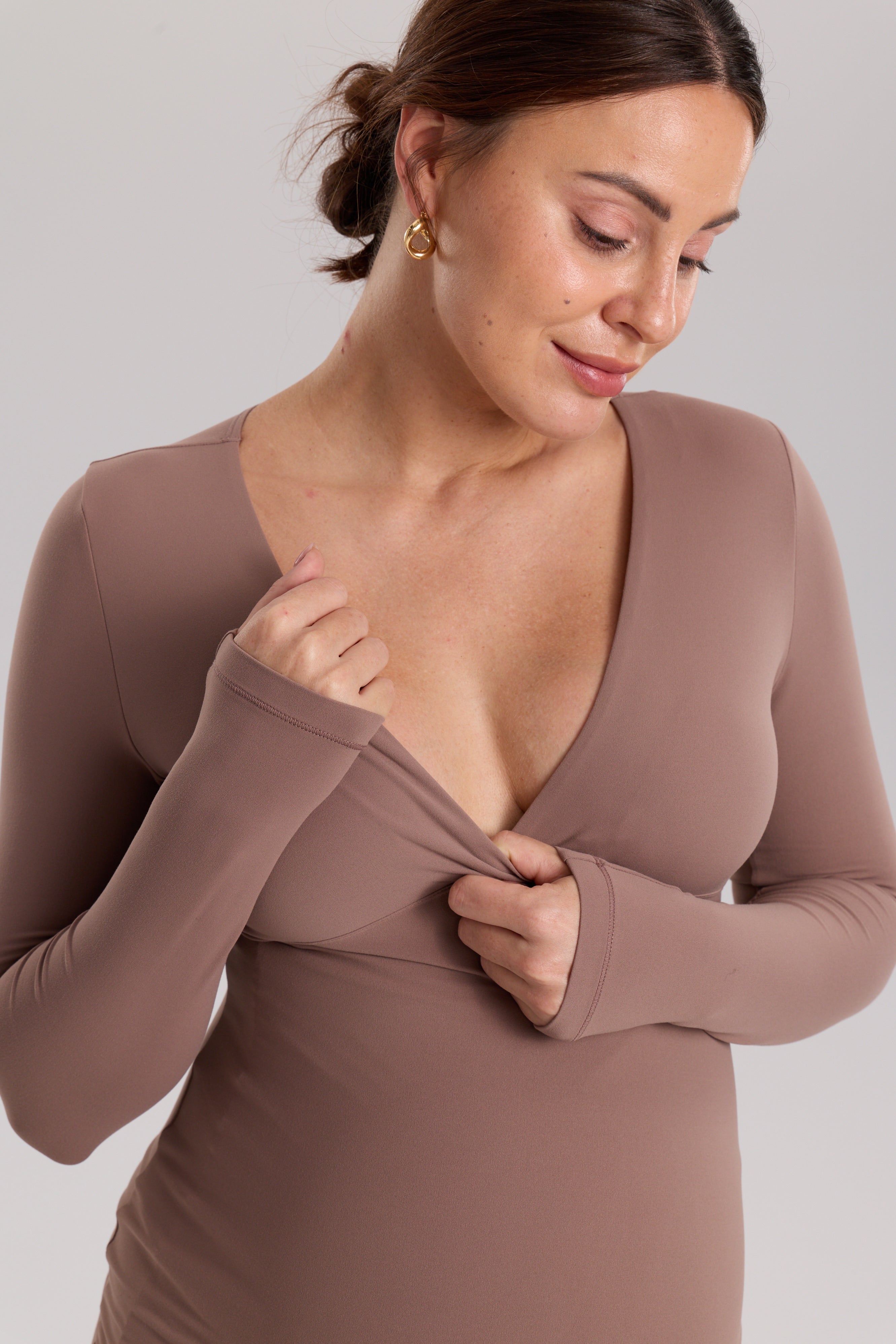 AirSoft Crossover Maternity & Nursing Top - Long Sleeves Brown Purple