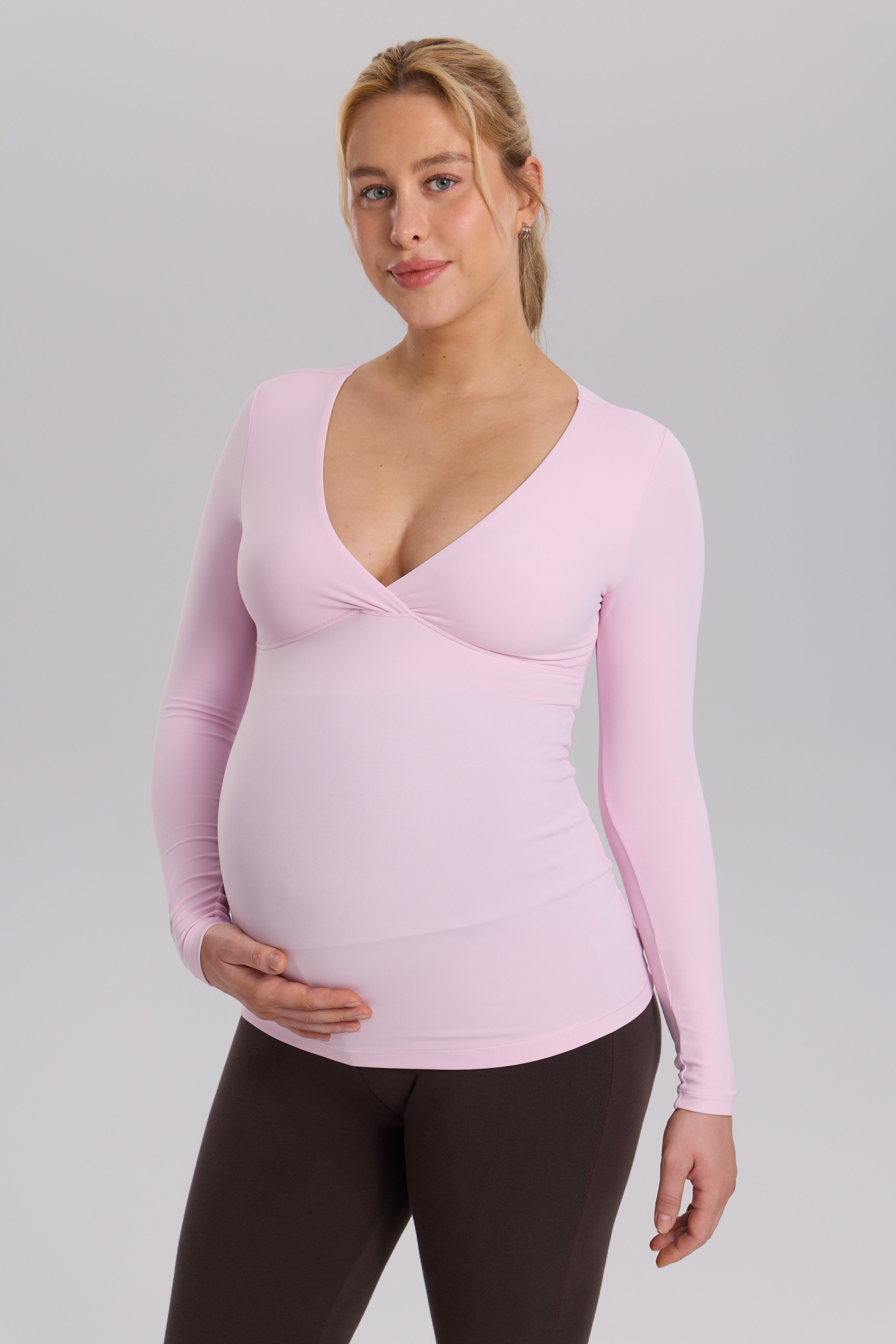 AirSoft Crossover Maternity & Nursing Top - Long Sleeves Sweet Pink